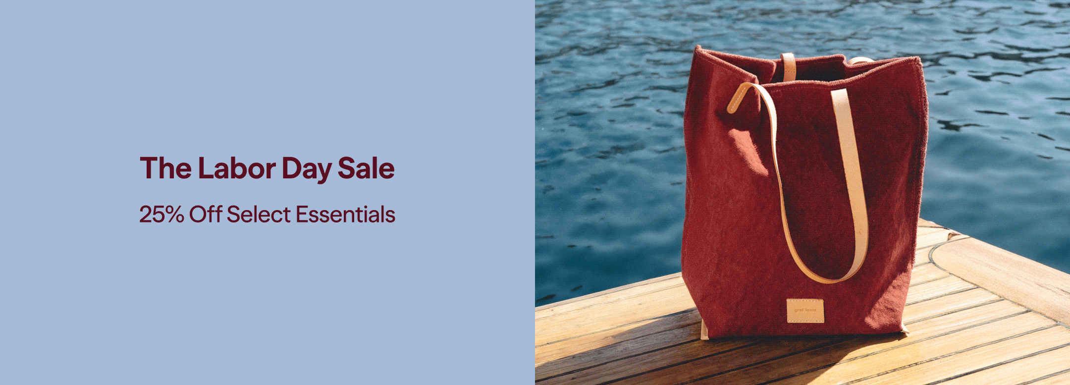 Overhead view of colorful felt coasters and a glass of iced water on a table. Text reads: Labor Day Sale. 25% Off Sitewide.