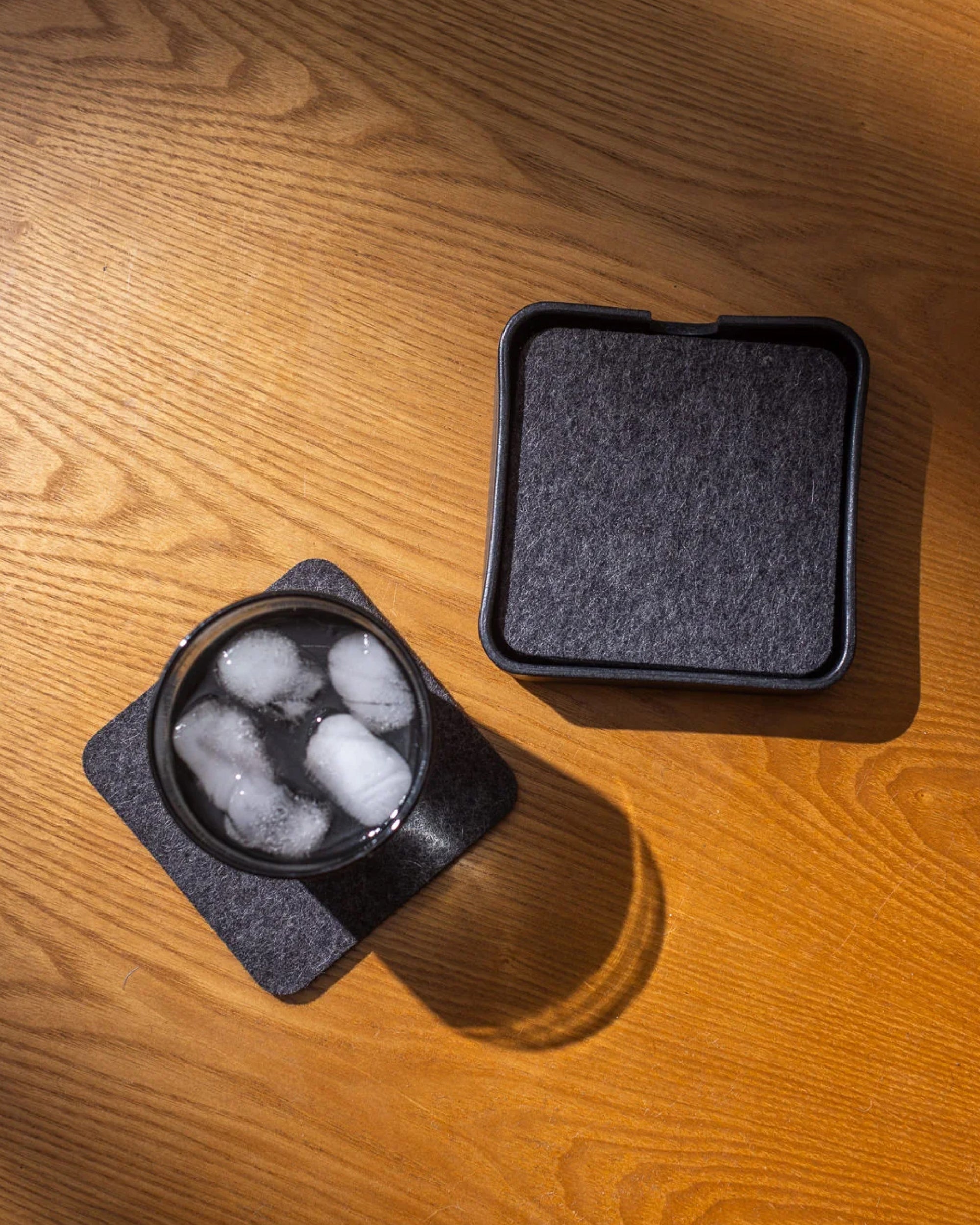 Kobon Leather/Merino Wool Square Tray 4 Pack Coaster Set