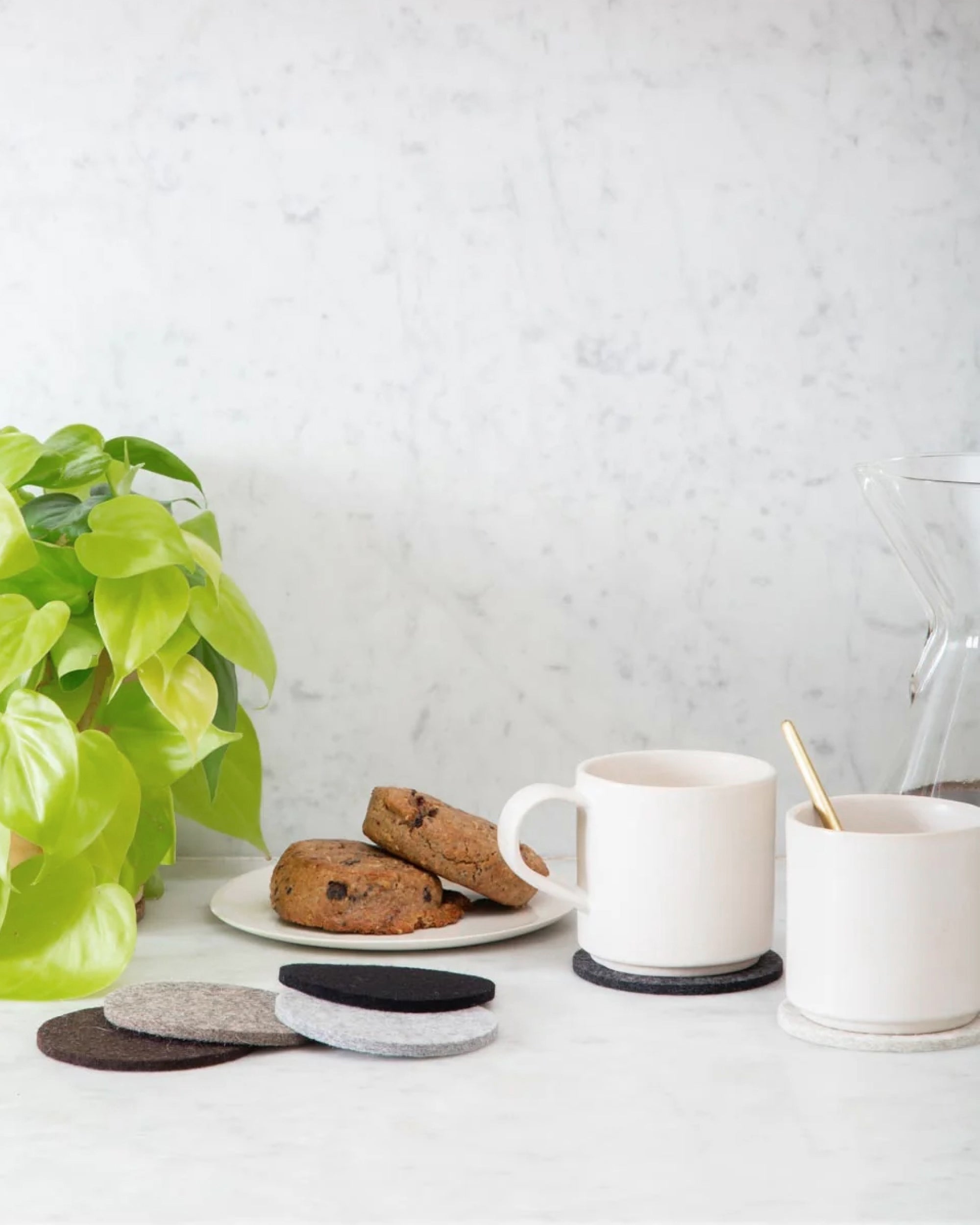 Kobon Leather/Merino Wool Round Tray 6 Pack Coaster Set