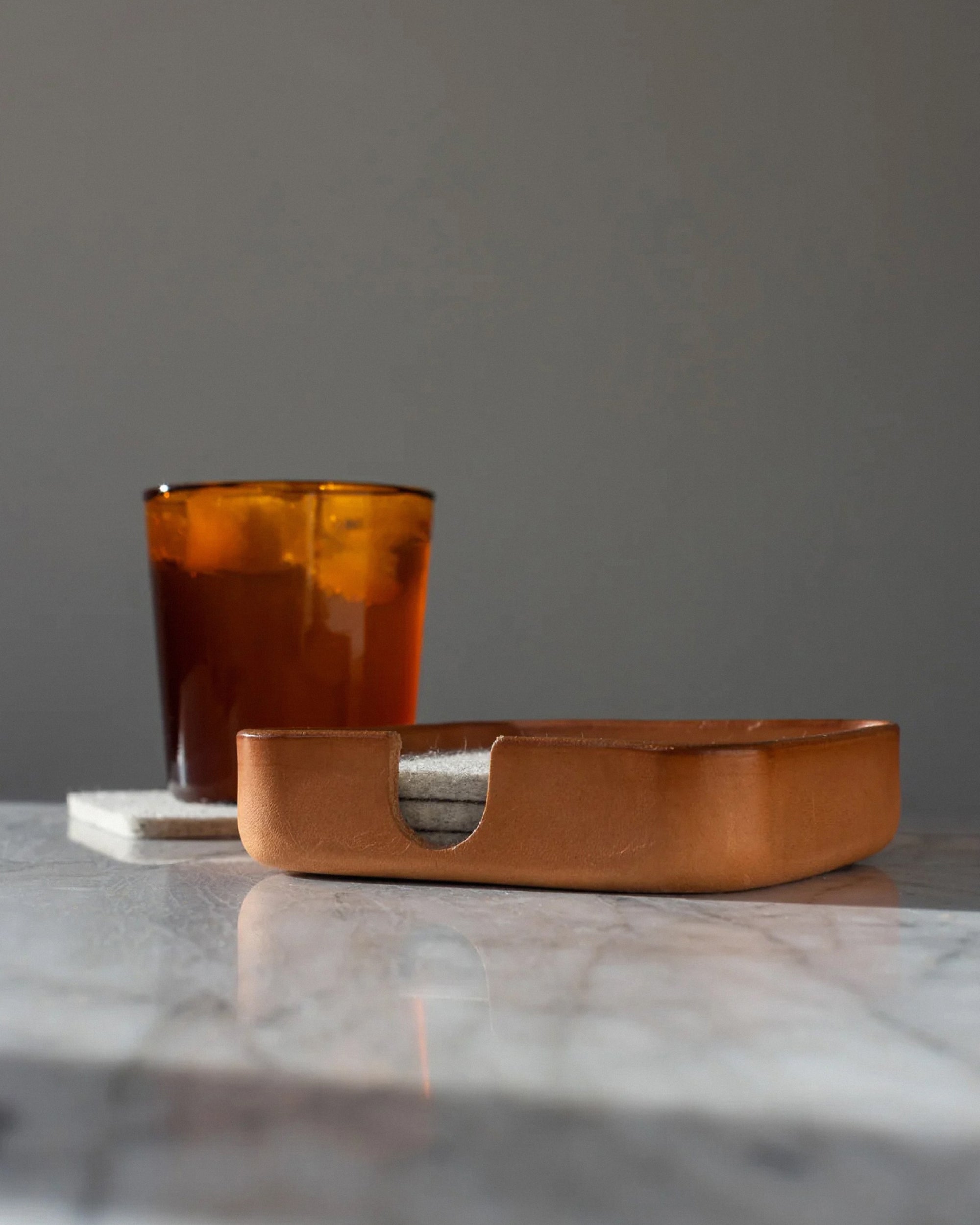Kobon Leather/Merino Wool Square Tray 4 Pack Coaster Set