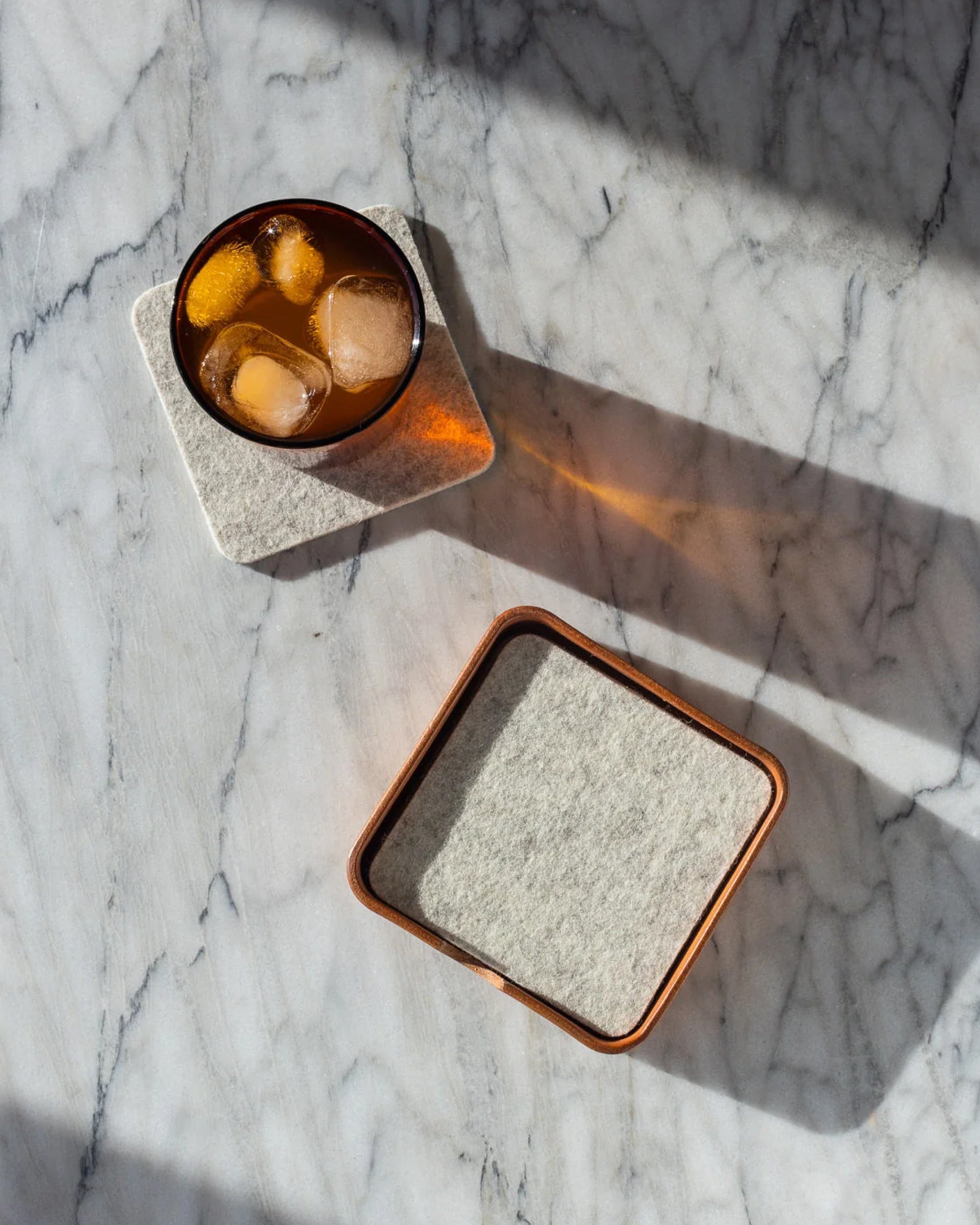 Kobon Leather/Merino Wool Square Tray 4 Pack Coaster Set