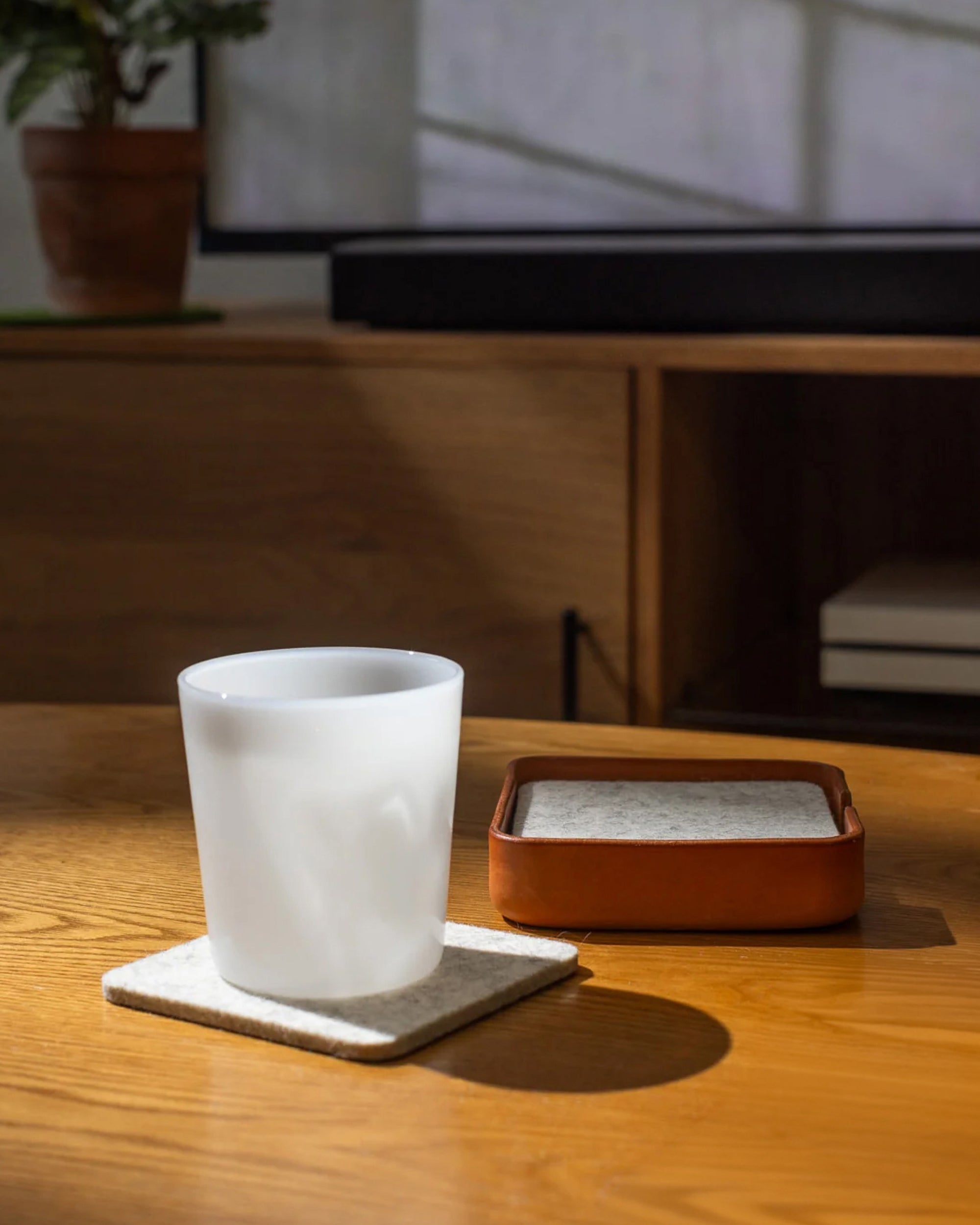 Kobon Leather/Merino Wool Square Tray 4 Pack Coaster Set