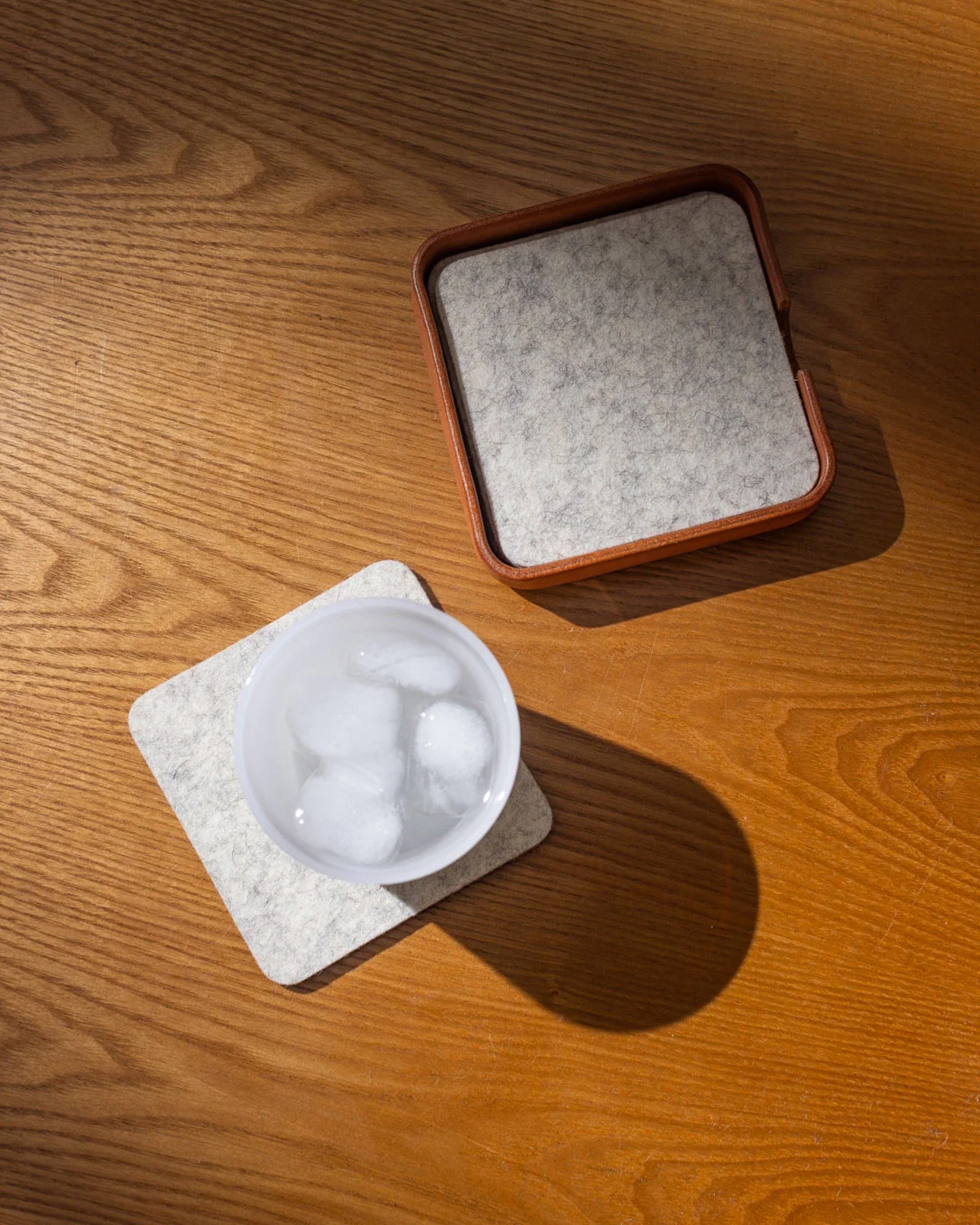 Kobon Leather/Merino Wool Square Tray 4 Pack Coaster Set