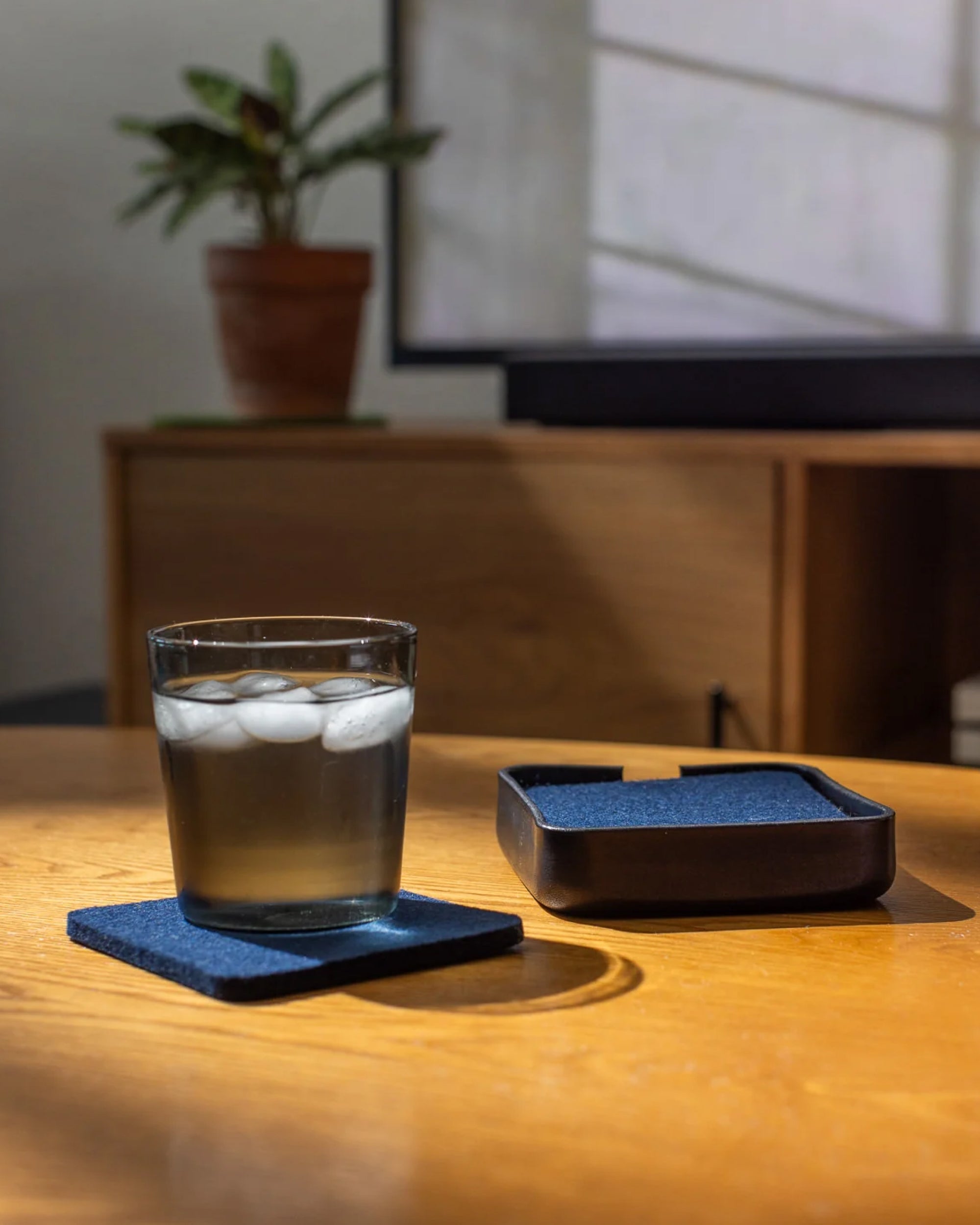 Kobon Leather/Merino Wool Square Tray 4 Pack Coaster Set