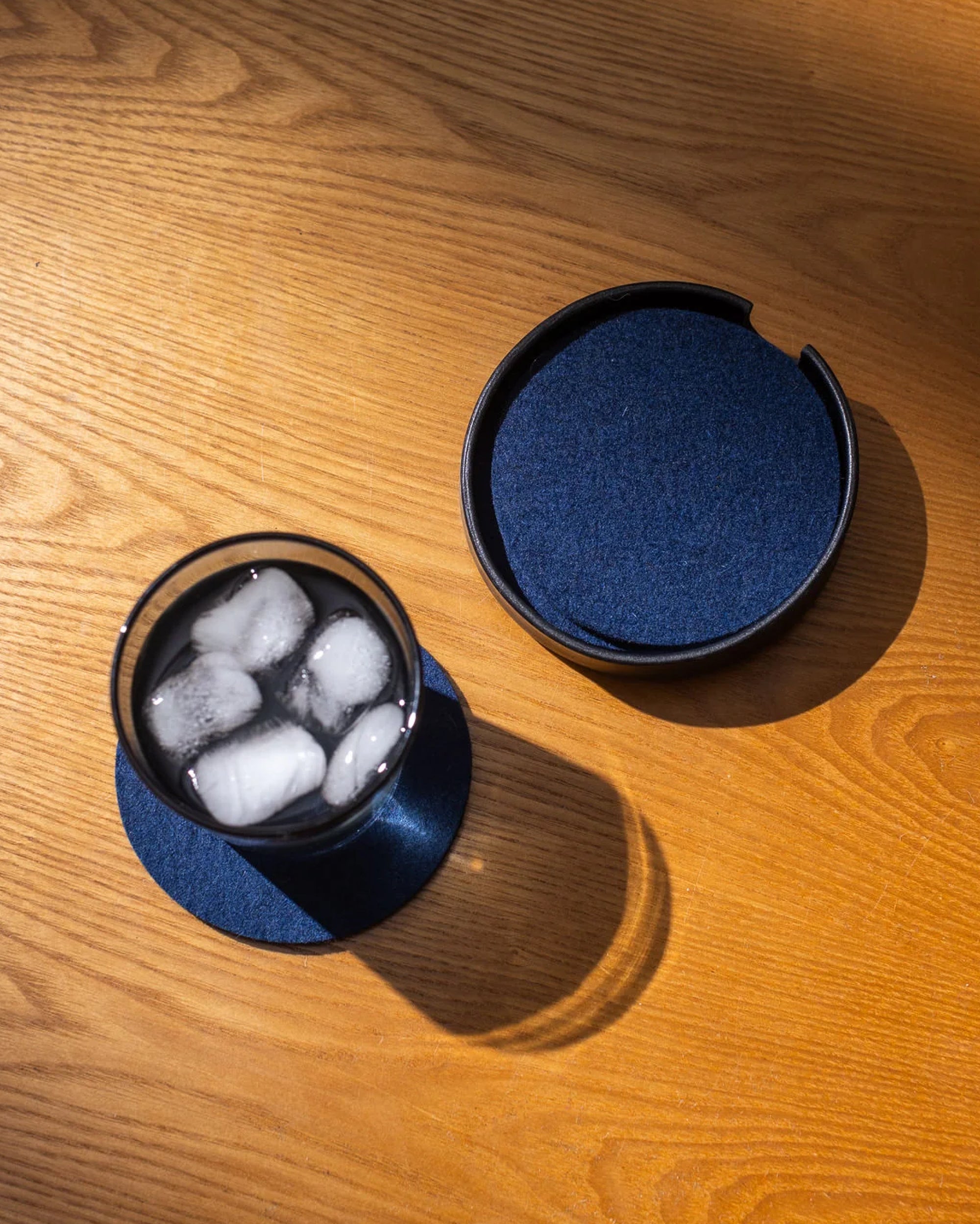 Kobon Leather/Merino Wool Round Tray 4 Pack Coaster Set
