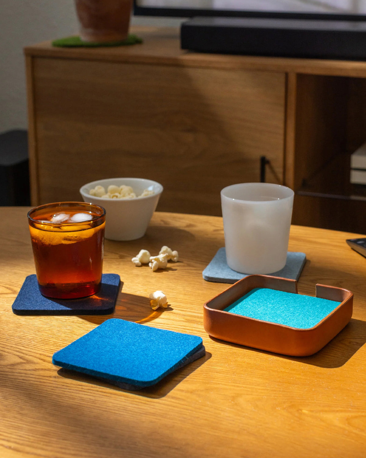 Kobon Leather/Merino Wool Square Tray 6 Pack Coaster Set