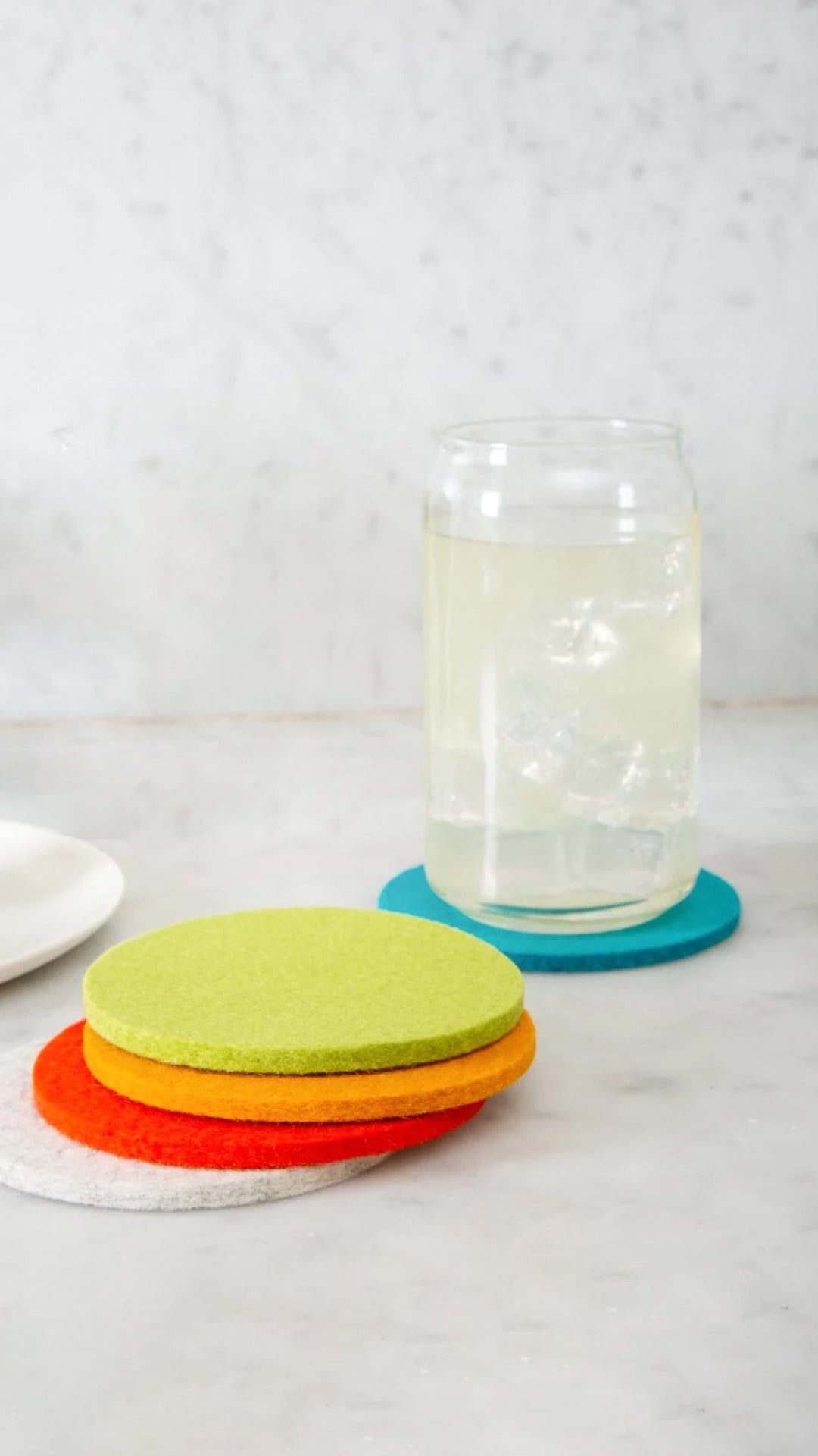 Merino wool felt coasters in fun bright colors