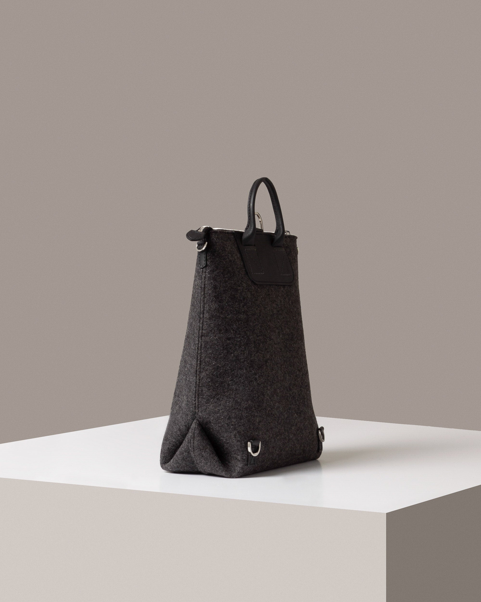 Merino Wool and Leather Bedford Backpack in Charcoal and