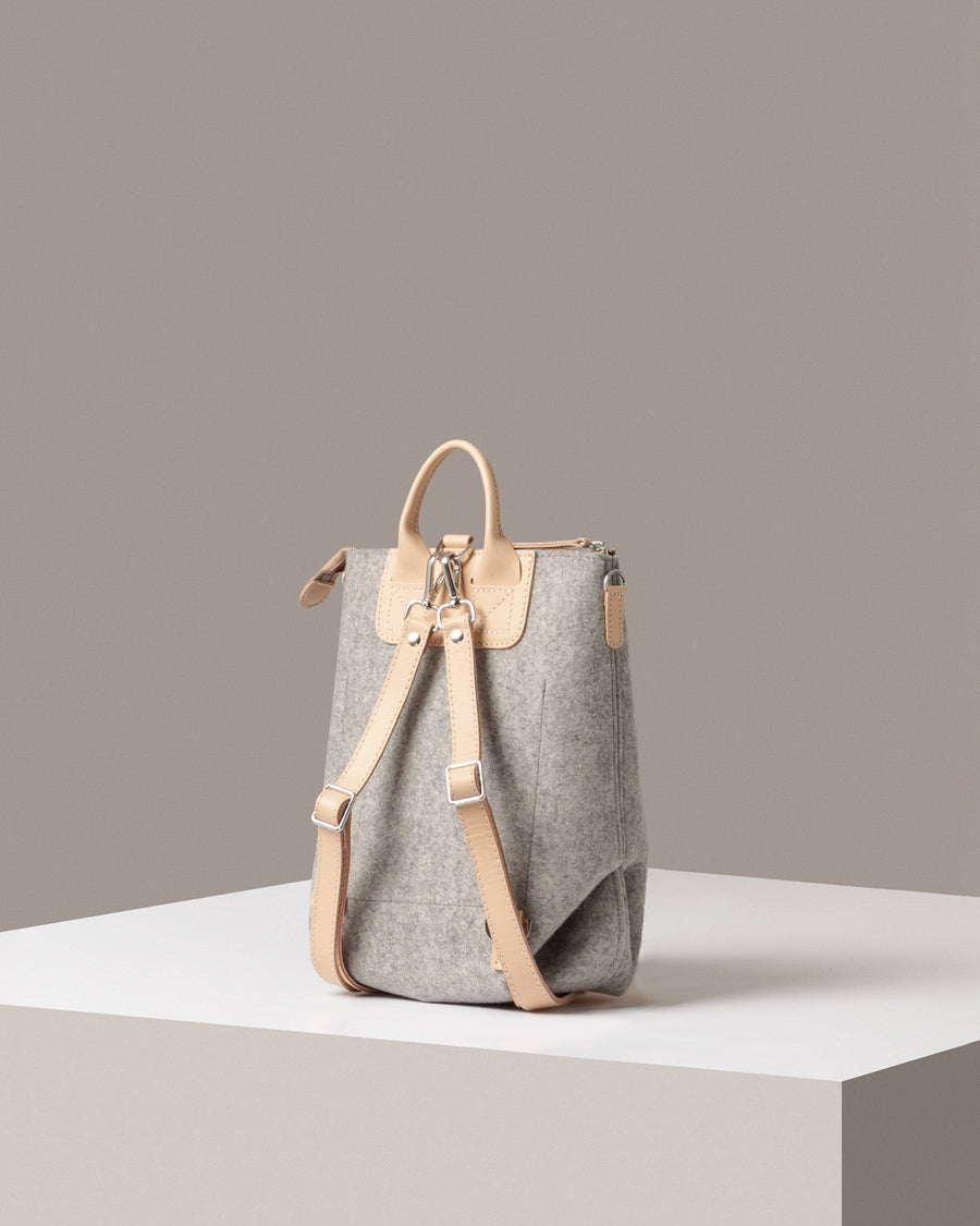 Merino Wool and Leather Midi Bedford Backpack in Gray and Beige