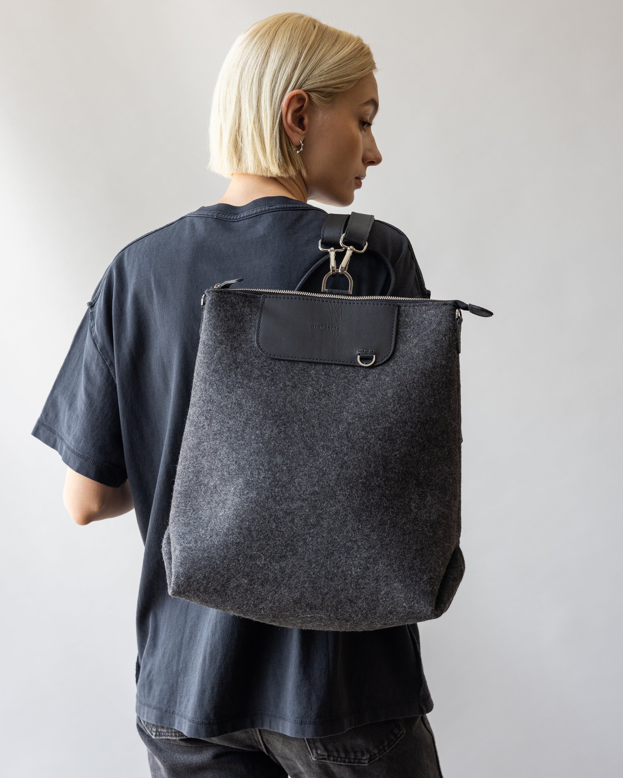 Merino Wool and Leather Bedford Backpack in Charcoal and