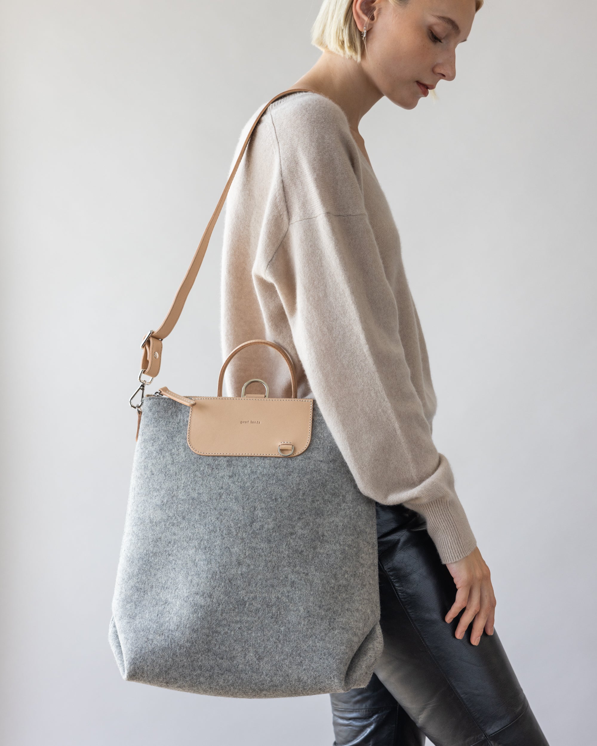 Merino Wool and Leather Bedford Backpack in Granite/Natural