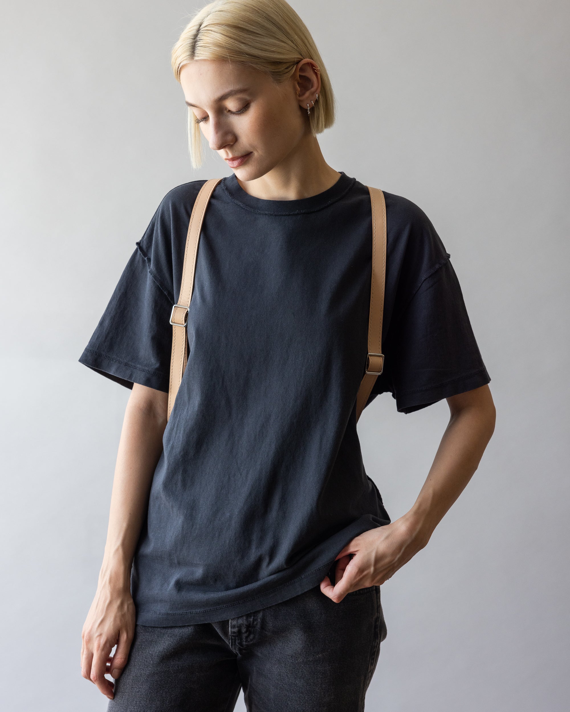 Merino Wool and Leather Bedford Backpack in Granite/Natural