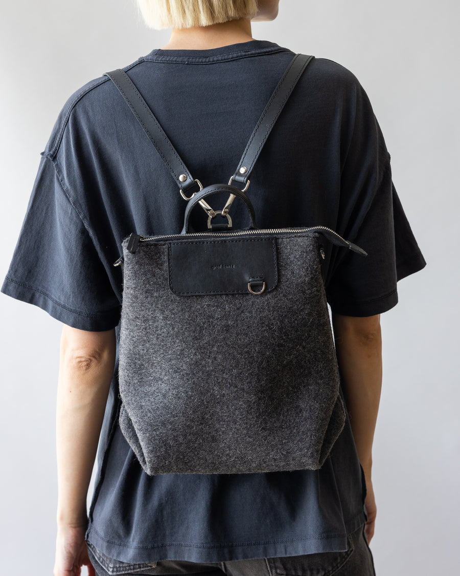 bedford convertible leather backpack Merino Wool and Leather Mini Bedford Backpack in Dark Gray and Black