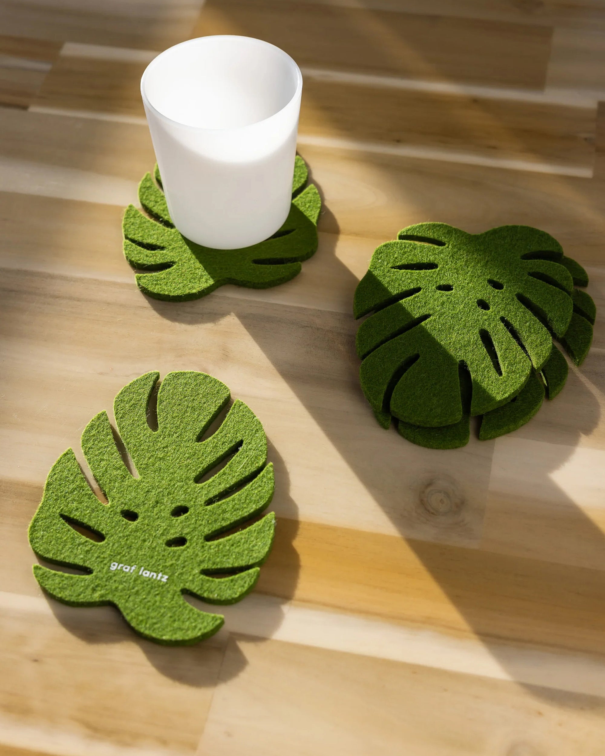 Merino Wool Monstera Coaster 4 Pack in Loden Green | Graf Lantz