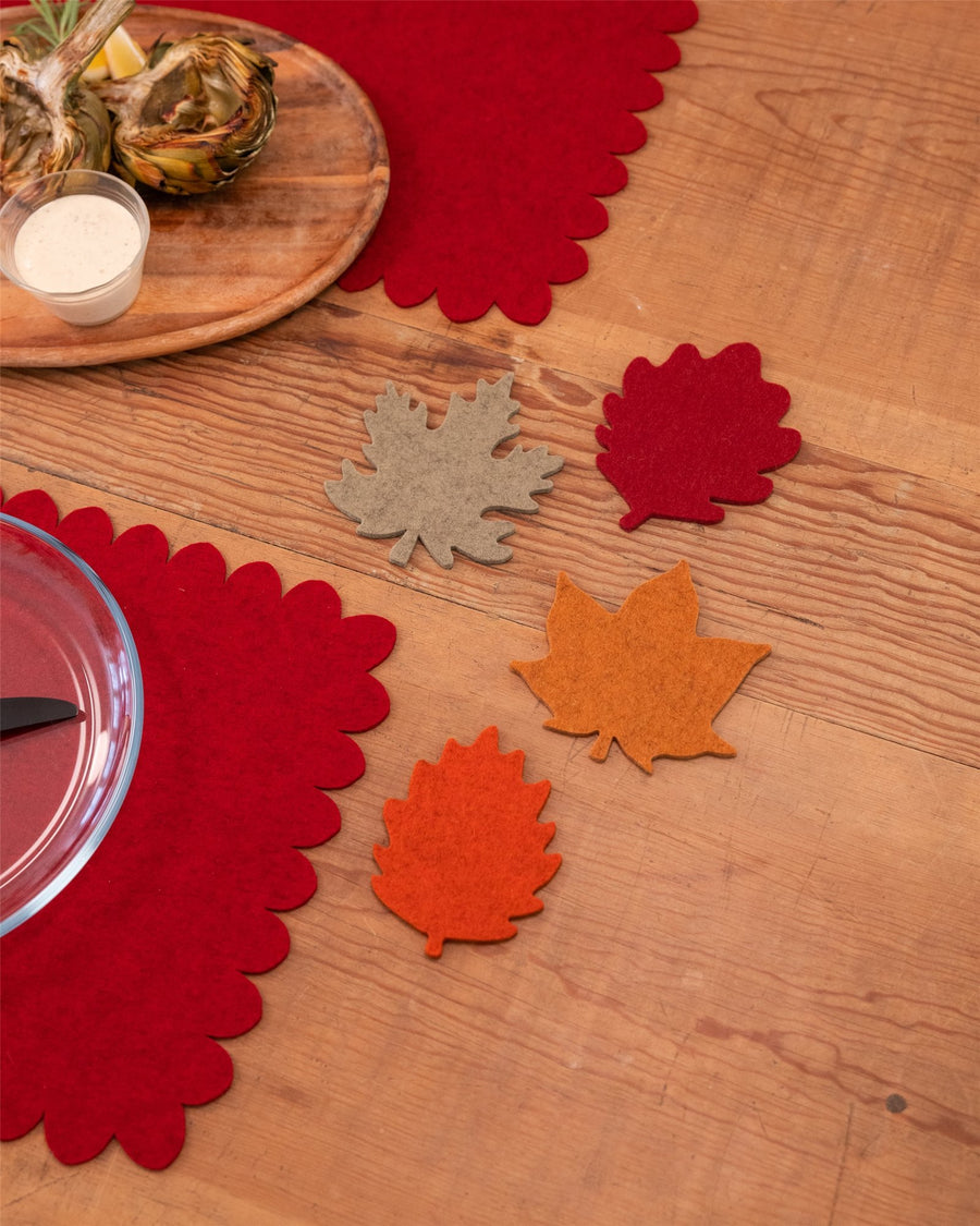 Merino Wool Autumn Leaf Coaster Multi 4 Pack
