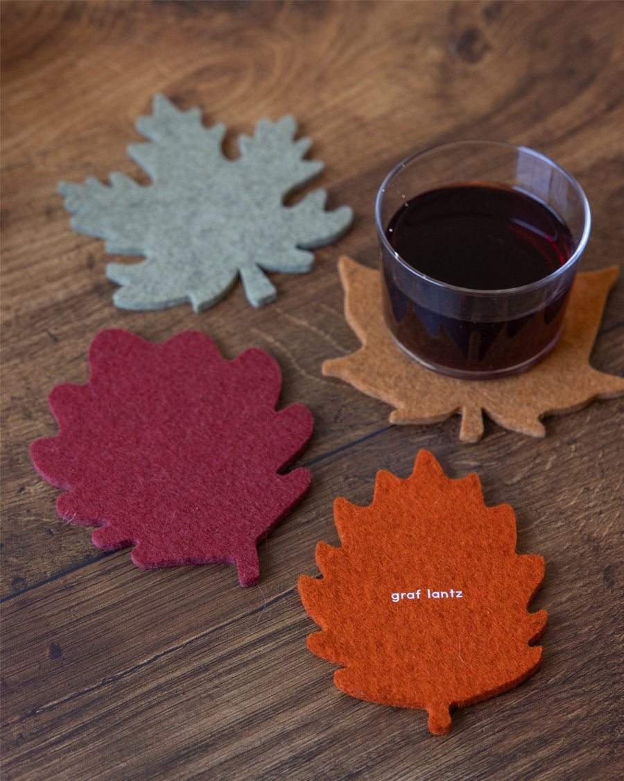 Merino Wool Autumn Leaf Coaster Multi 4 Pack