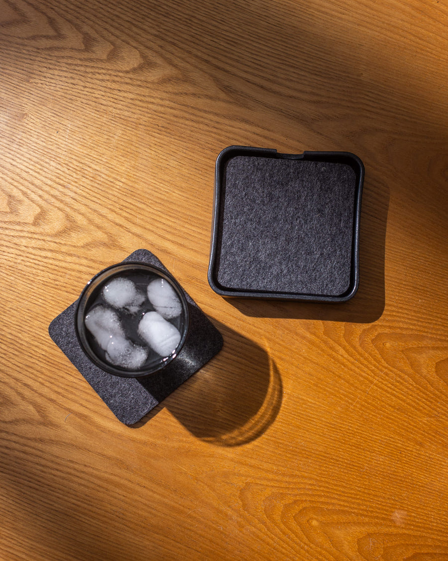 Kobon Leather/Merino Wool Square Tray 4 Pack Coaster Set