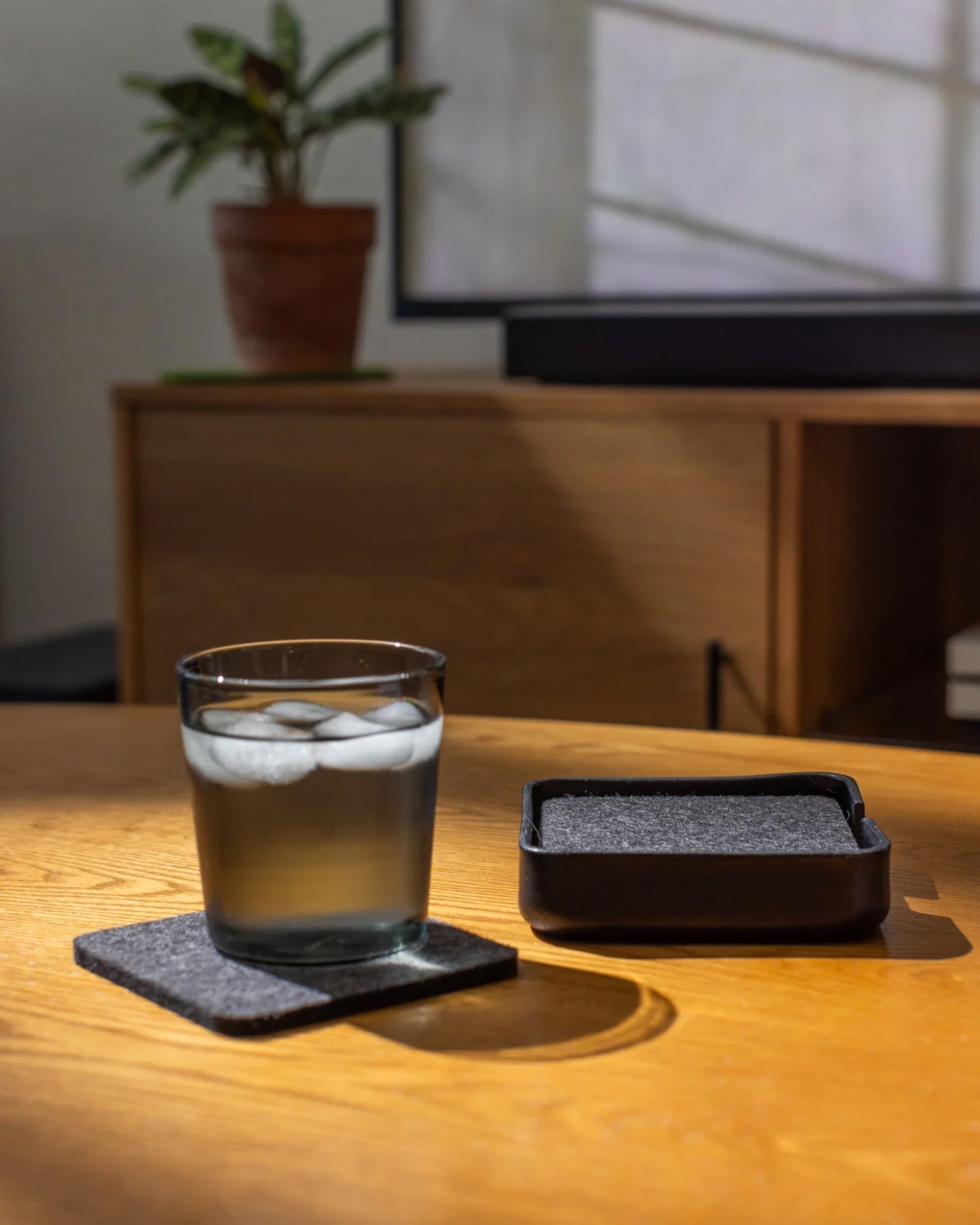 Kobon Leather/Merino Wool Square Tray 4 Pack Coaster Set