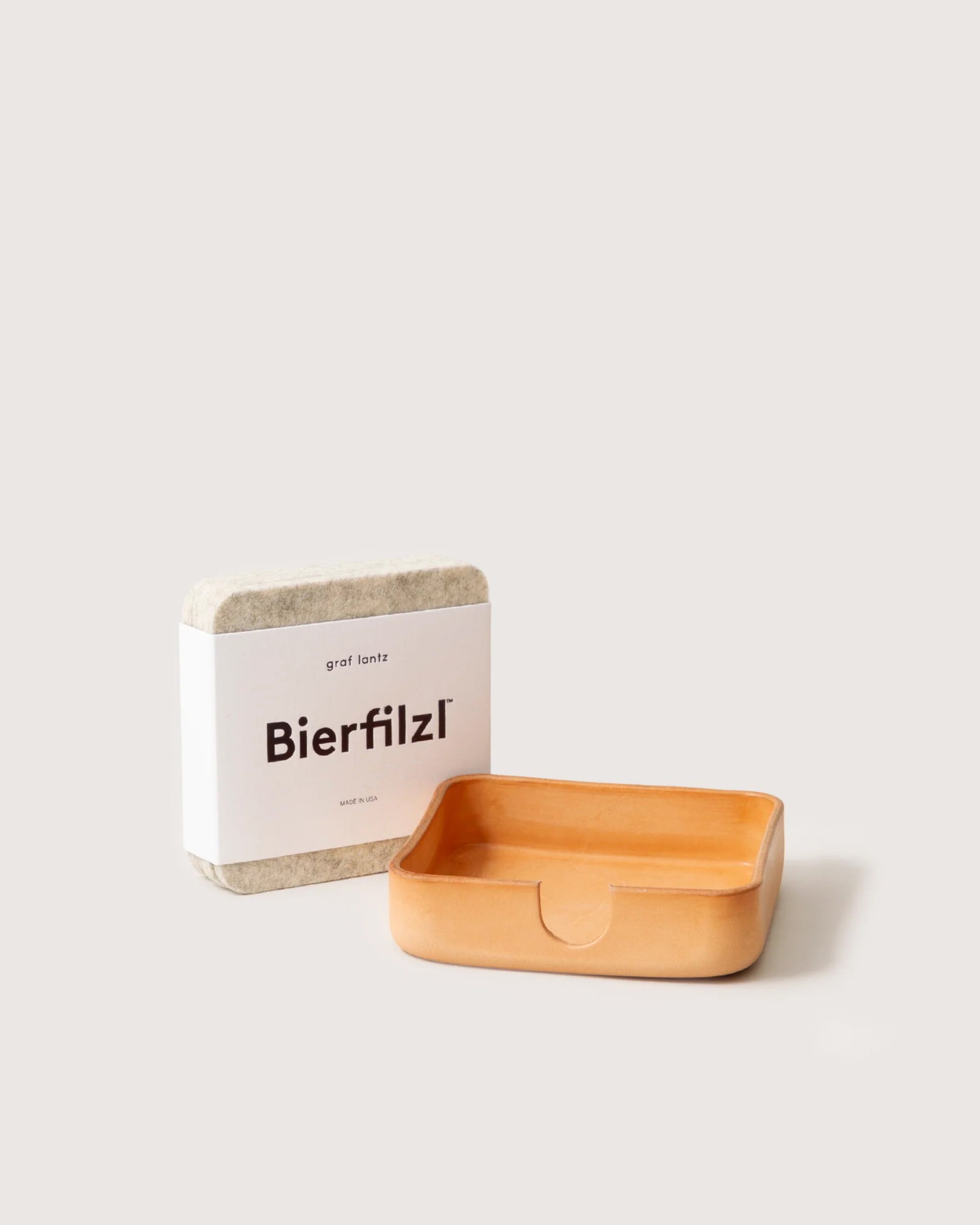 Square Kobon Leather Tray with Merino Wool 4 Pack Coaster in