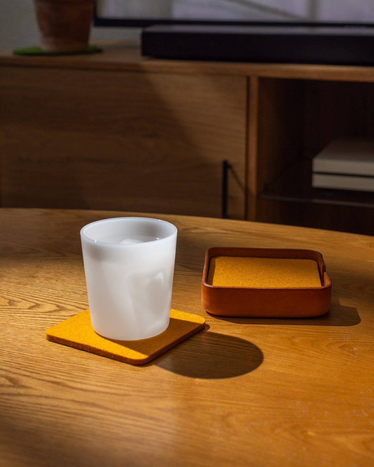 Kobon Leather/Merino Wool Square Tray 4 Pack Coaster Set