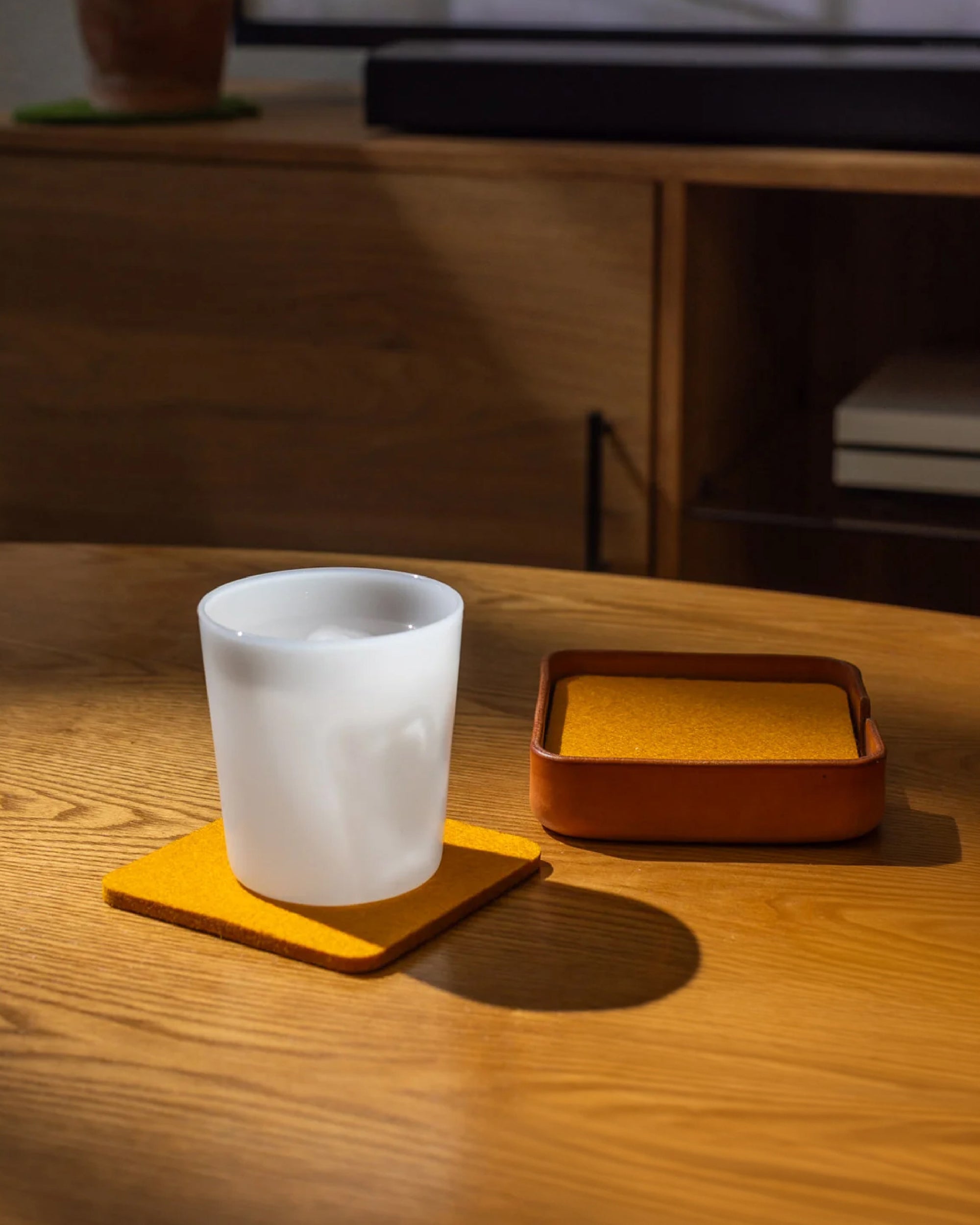 Kobon Leather/Merino Wool Square Tray 4 Pack Coaster Set