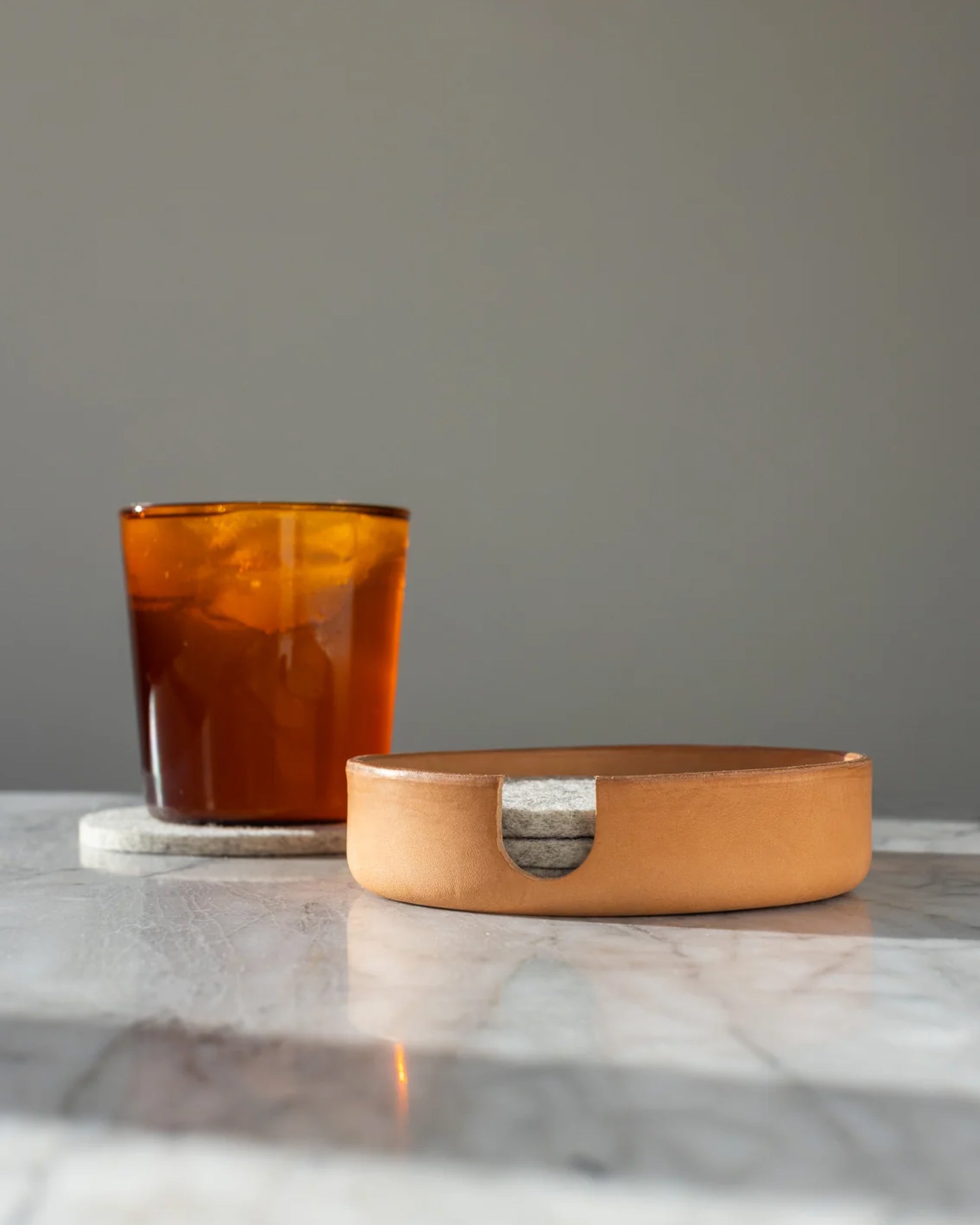 Kobon Leather/Merino Wool Round Tray 4 Pack Coaster Set