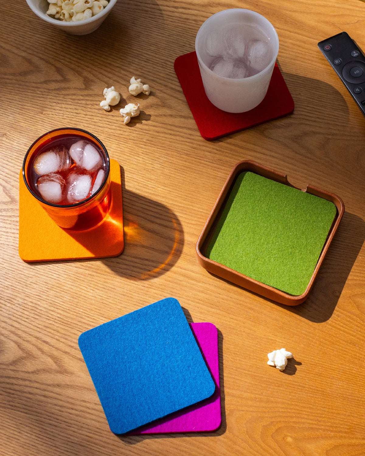 Kobon Leather/Merino Wool Square Tray 6 Pack Coaster Set