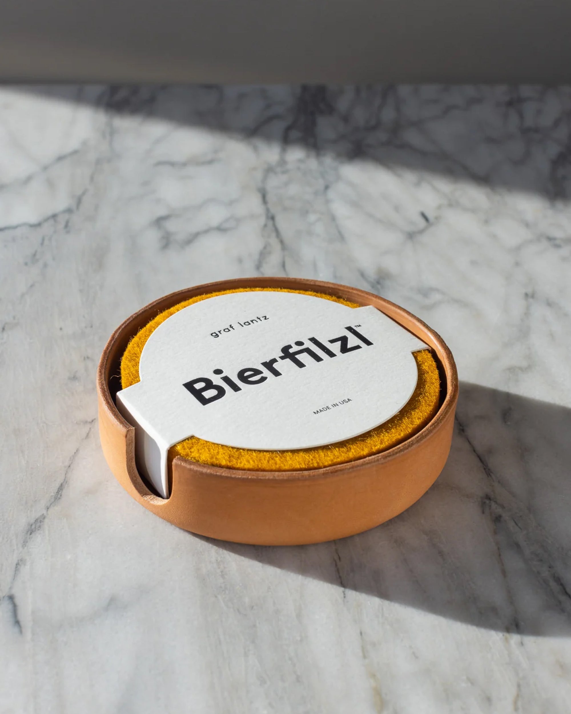 Kobon Leather/Merino Wool Round Tray 4 Pack Coaster Set