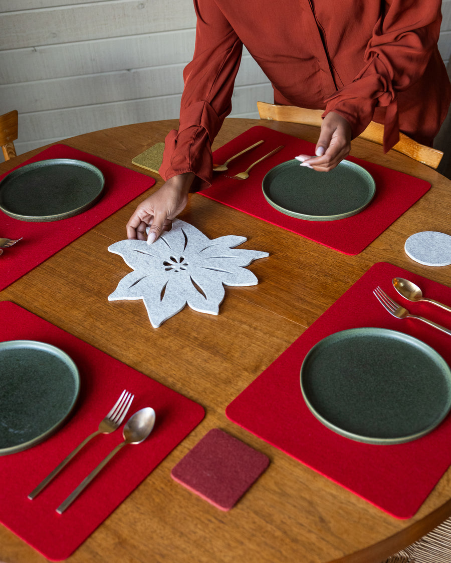 Merino Wool 10" Poinsettia Trivet