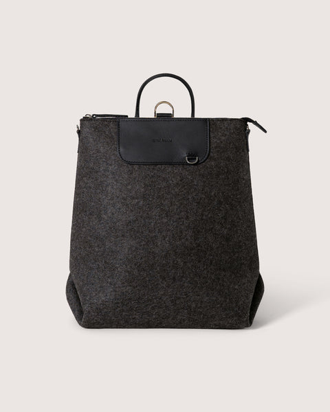Merino Wool Felt & Leather Bedford Backpack in Charcoal/Black