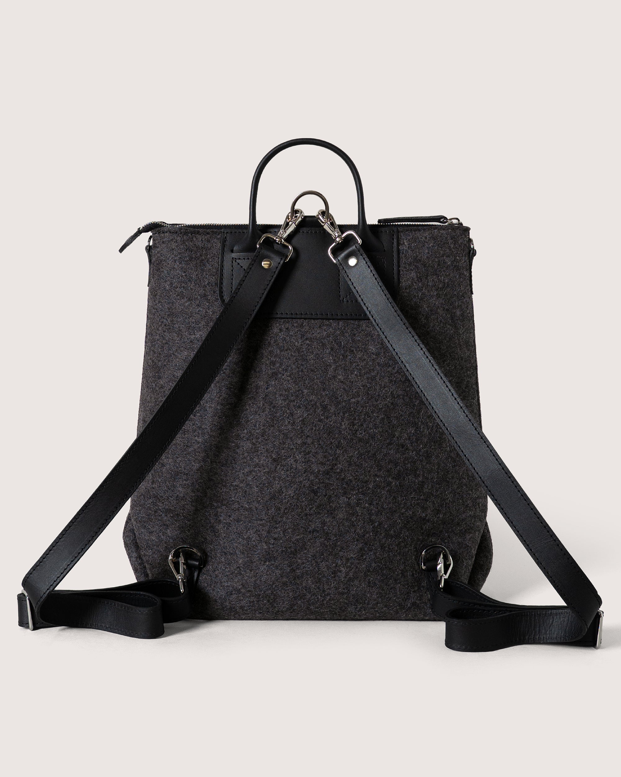 Merino Wool and Leather Bedford Backpack in Charcoal and