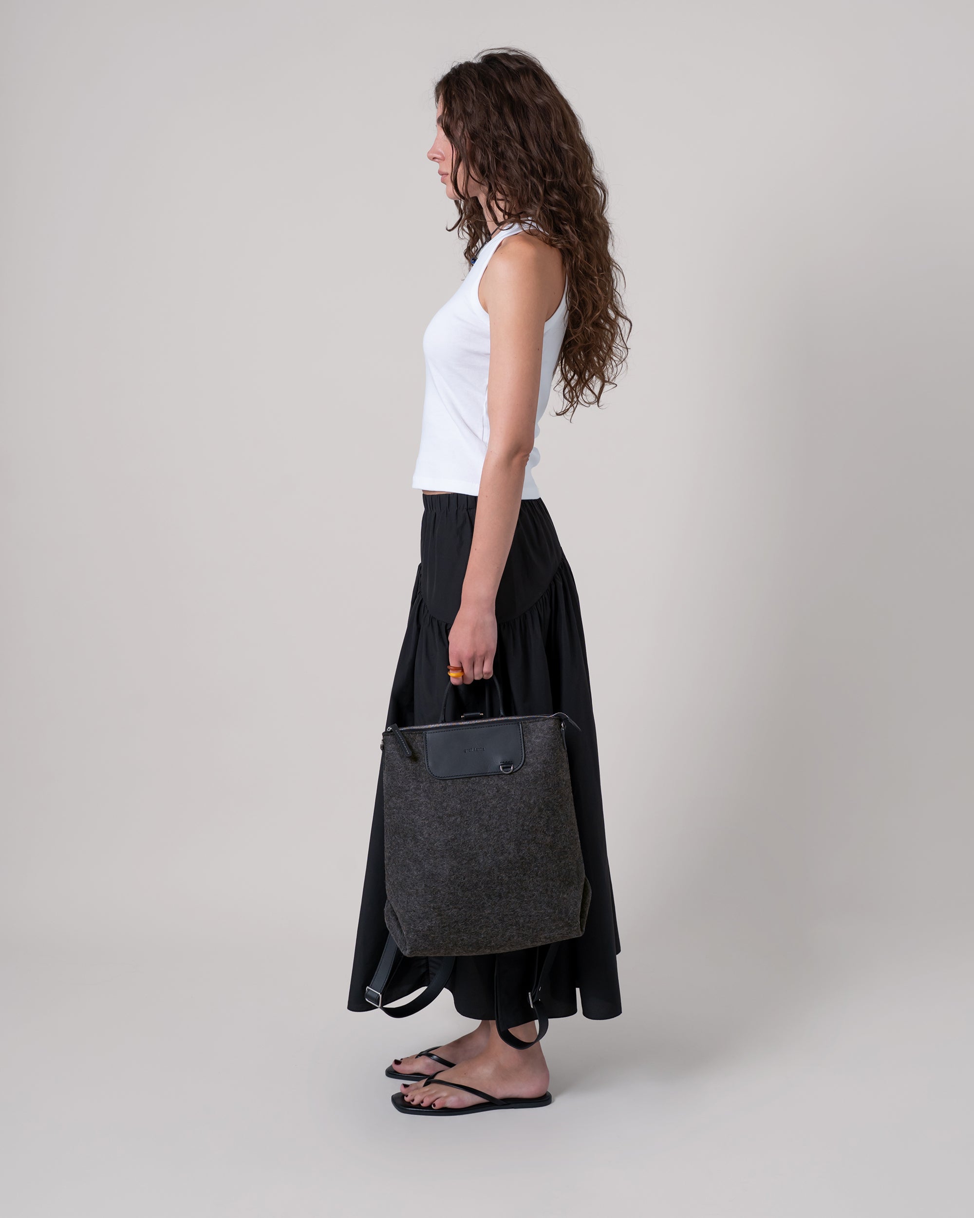 Merino Wool and Leather Bedford Backpack in Charcoal and