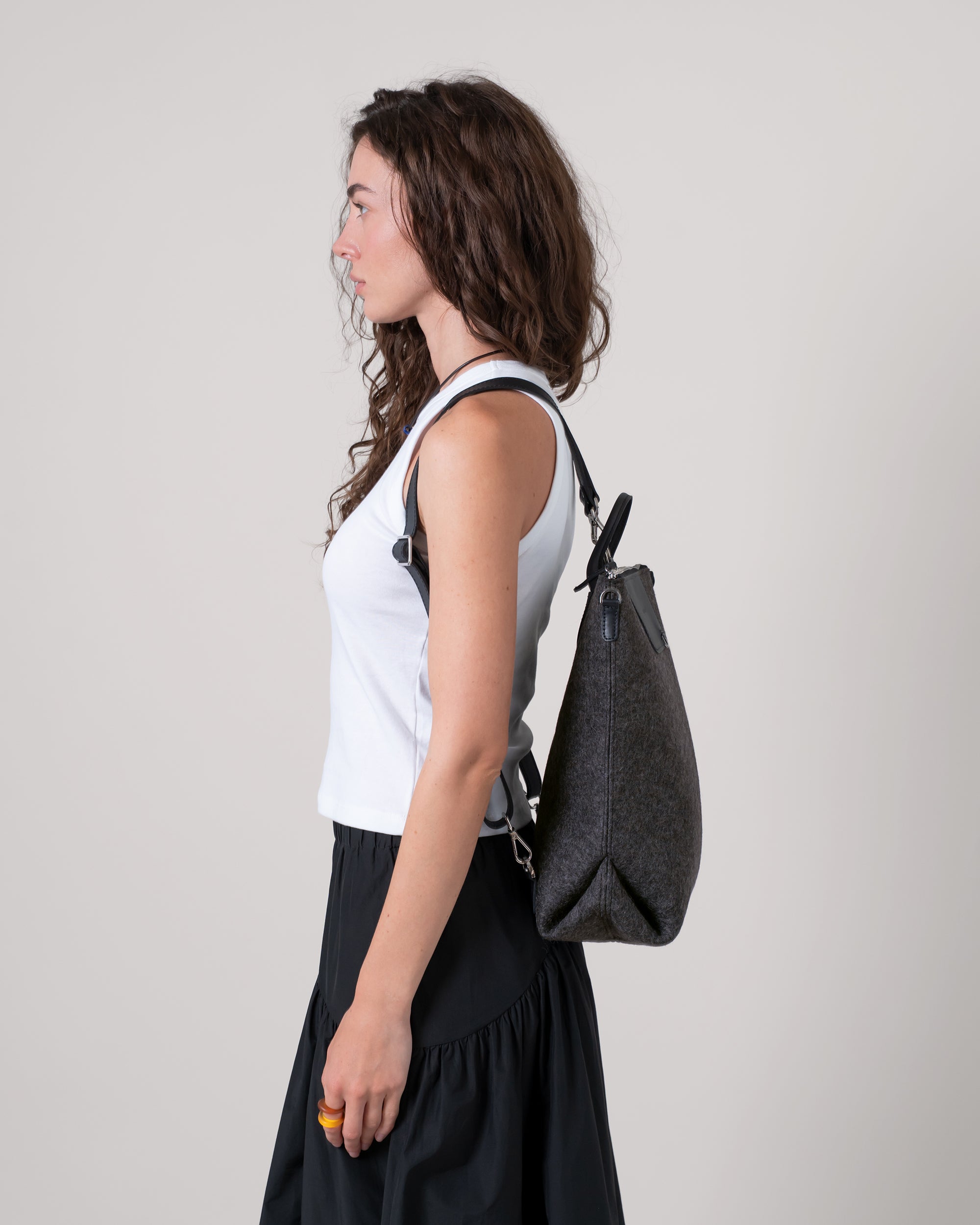 Merino Wool and Leather Bedford Backpack in Charcoal and
