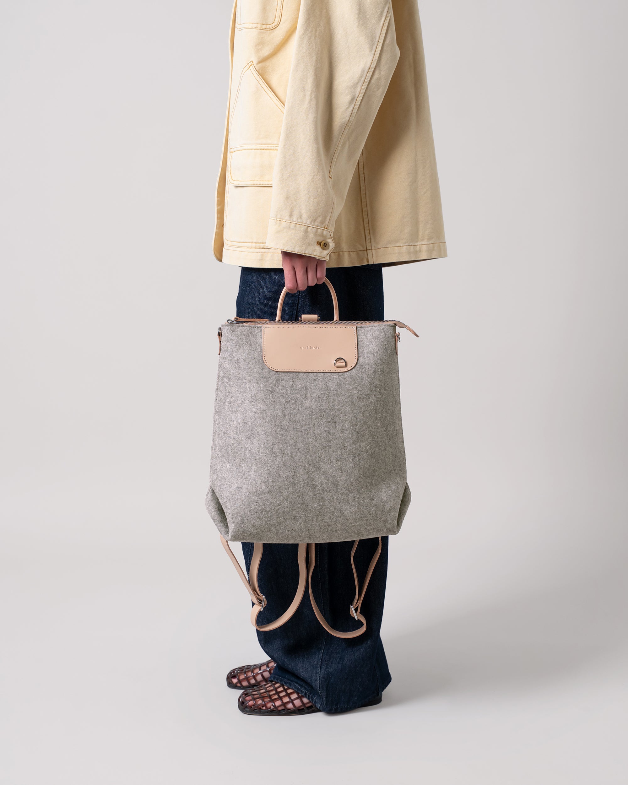 Merino Wool and Leather Bedford Backpack in Granite/Natural | Graf