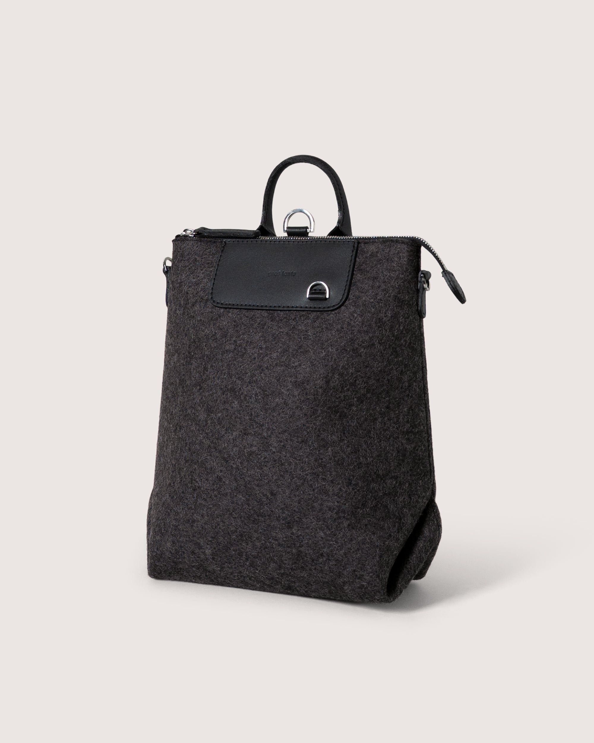 Merino Wool and Leather Mini Bedford Backpack in Dark Gray and