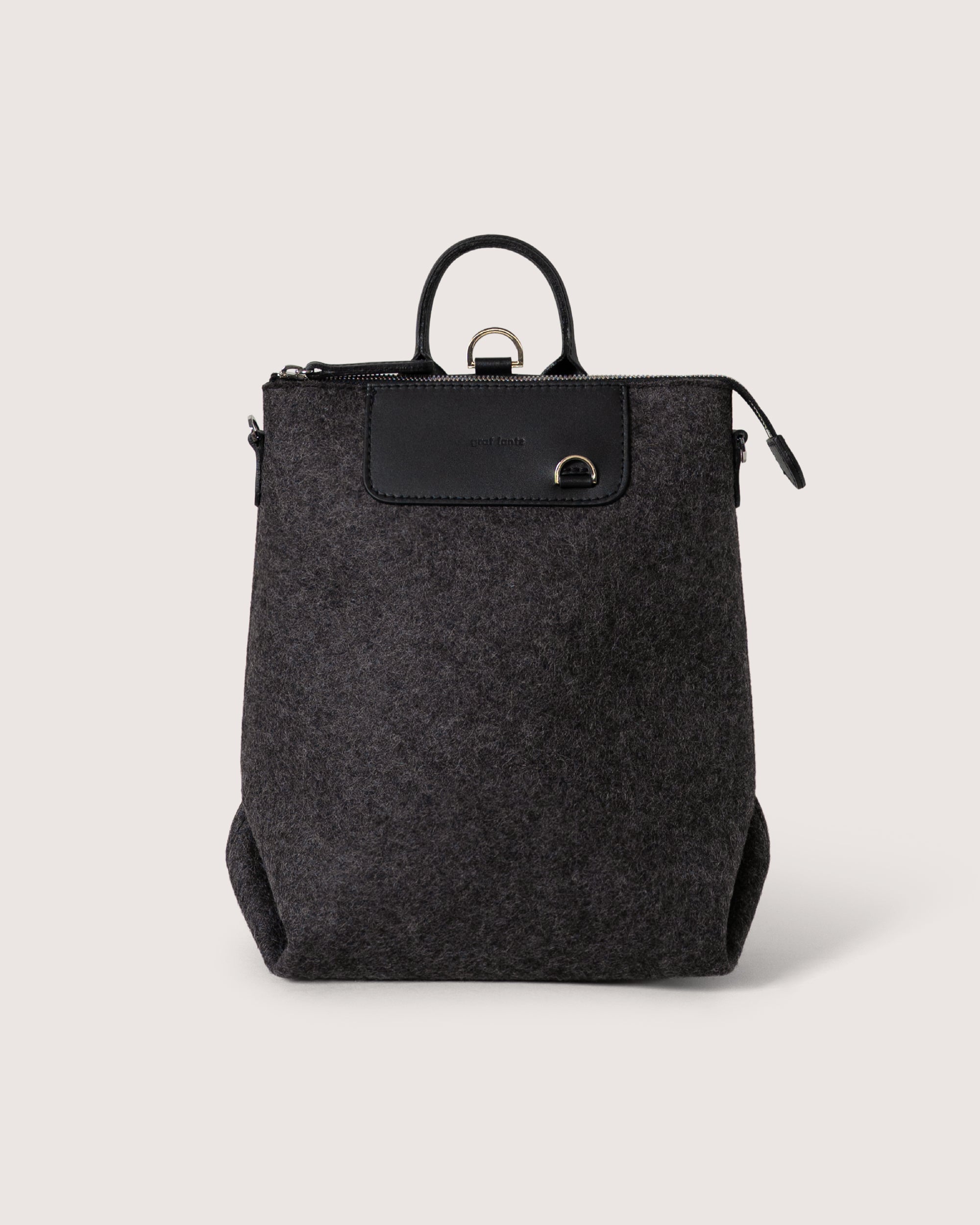 Merino Wool and Leather Mini Bedford Backpack in Dark Gray and