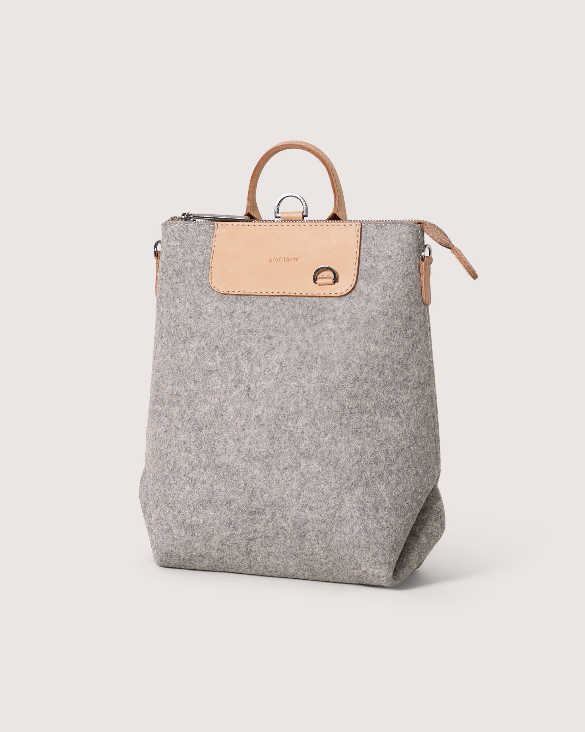 Merino Wool and Leather Midi Bedford Backpack in Gray and Beige