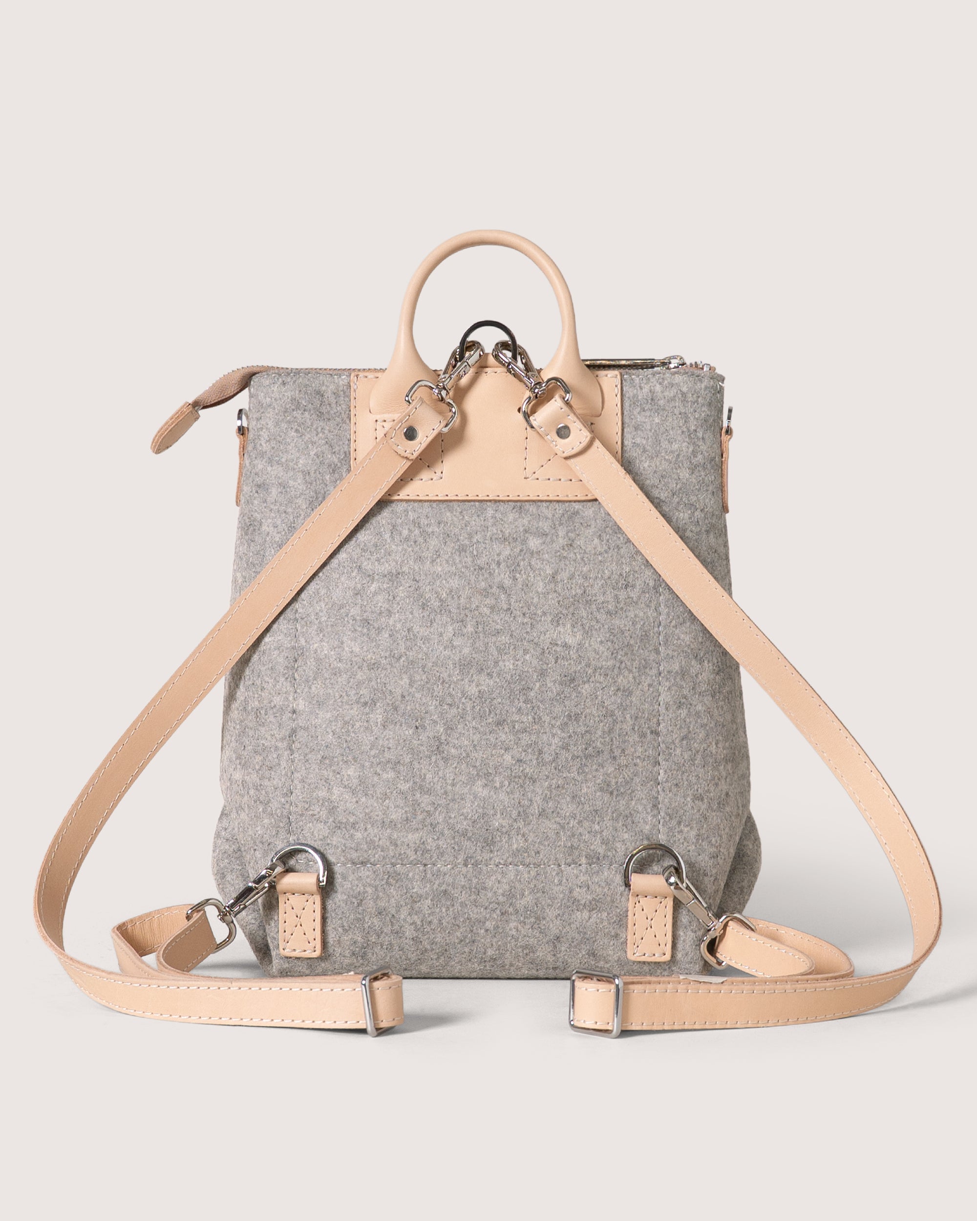 Merino Wool and Leather Midi Bedford Backpack in Gray and Beige