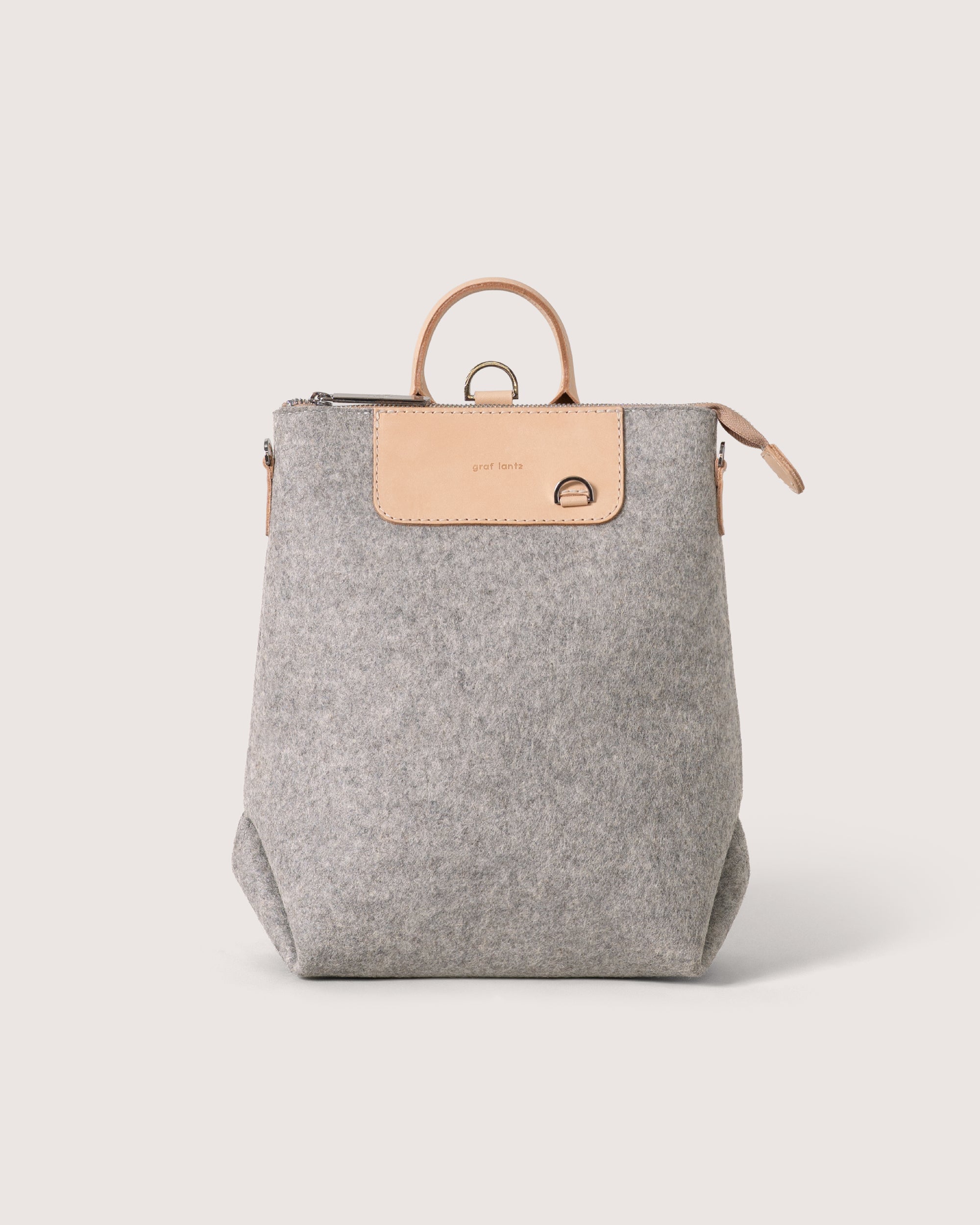 Merino Wool and Leather Midi Bedford Backpack in Gray and Beige