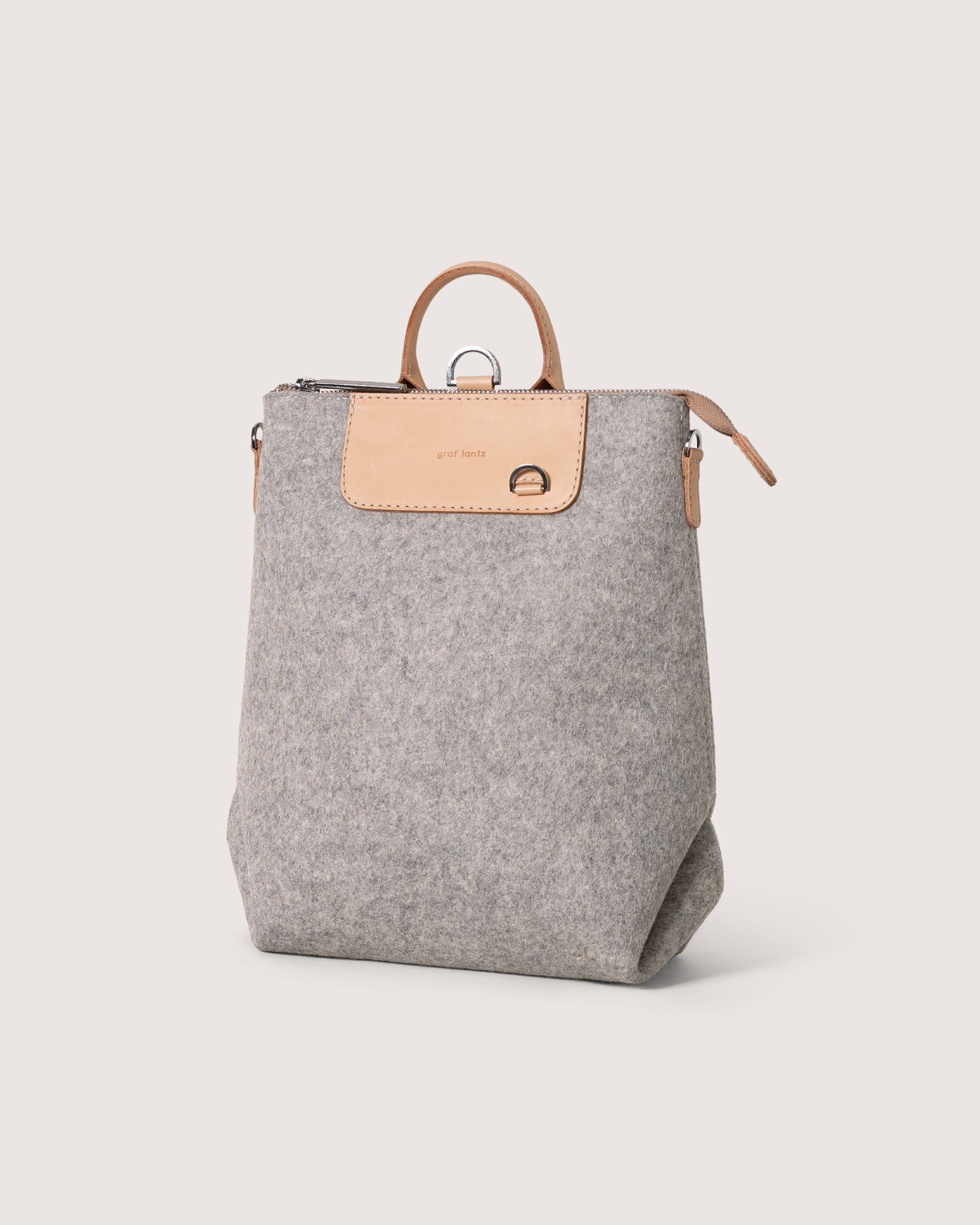 Merino Wool and Leather Midi Bedford Backpack in Gray and Beige