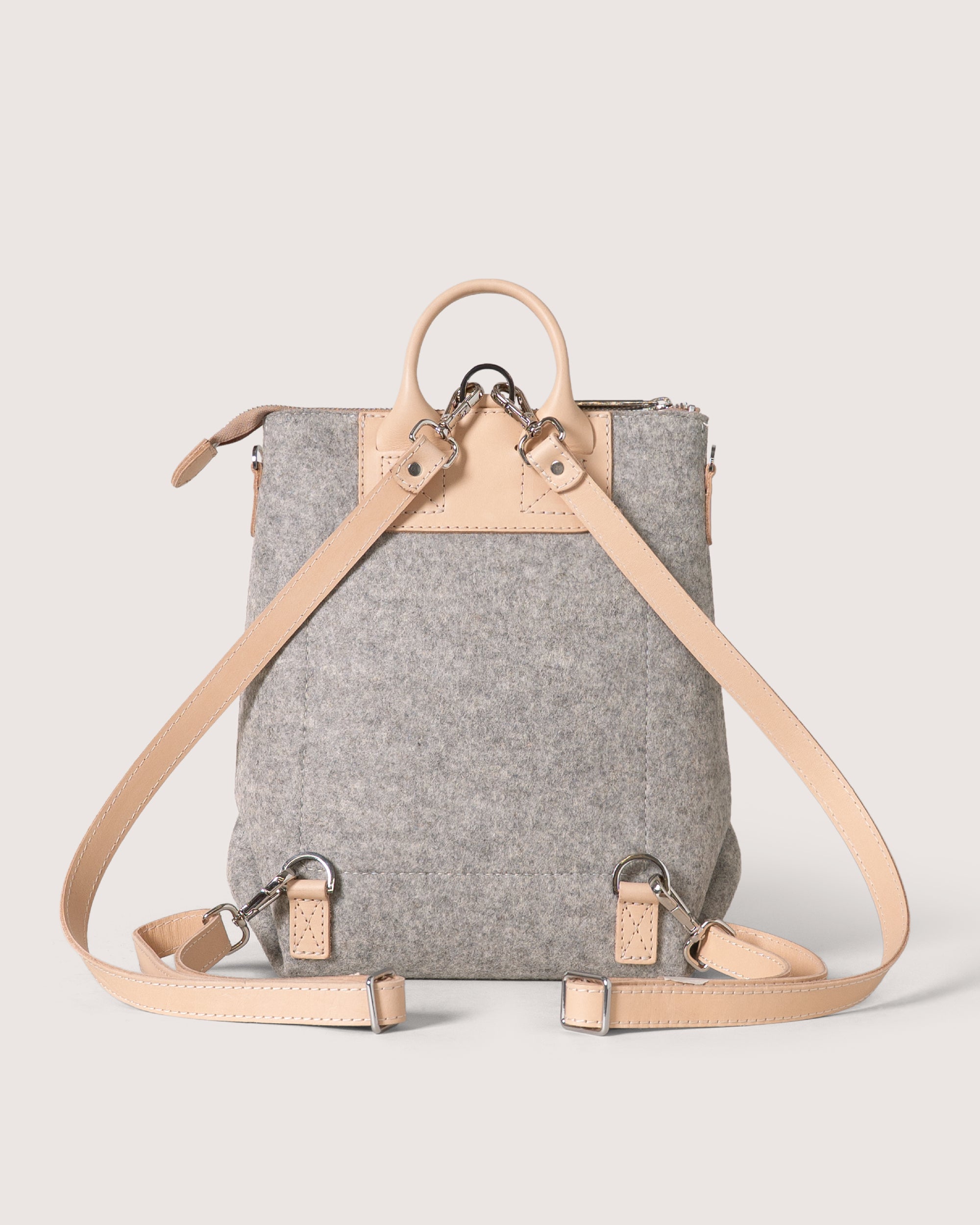 Merino Wool and Leather Midi Bedford Backpack in Gray and Beige