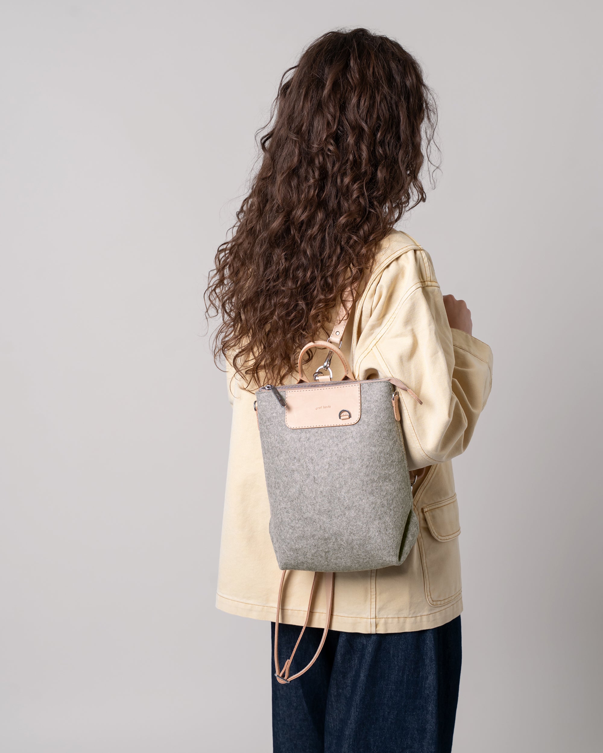 Merino Wool and Leather Midi Bedford Backpack in Gray and Beige