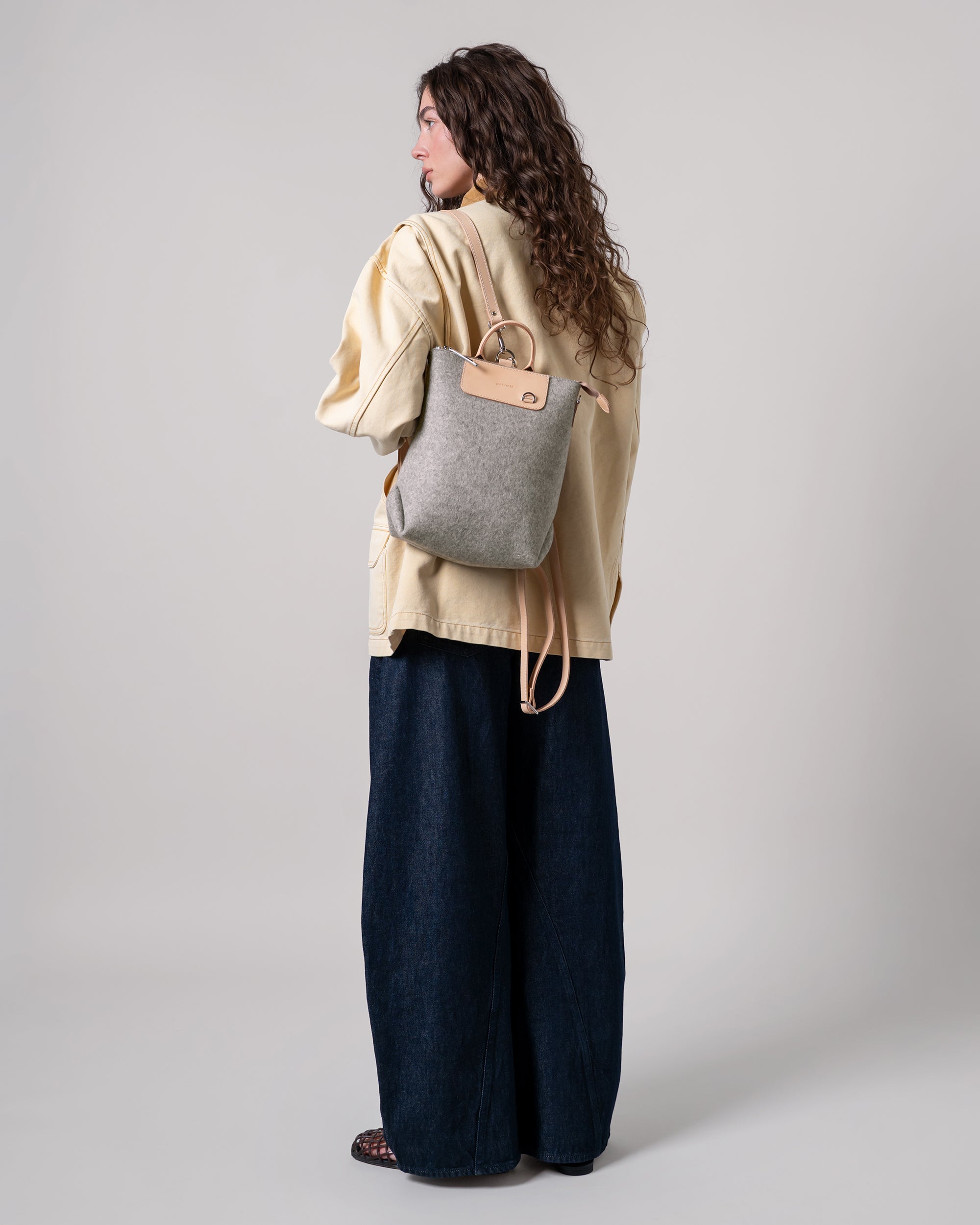 Merino Wool and Leather Midi Bedford Backpack in Gray and Beige