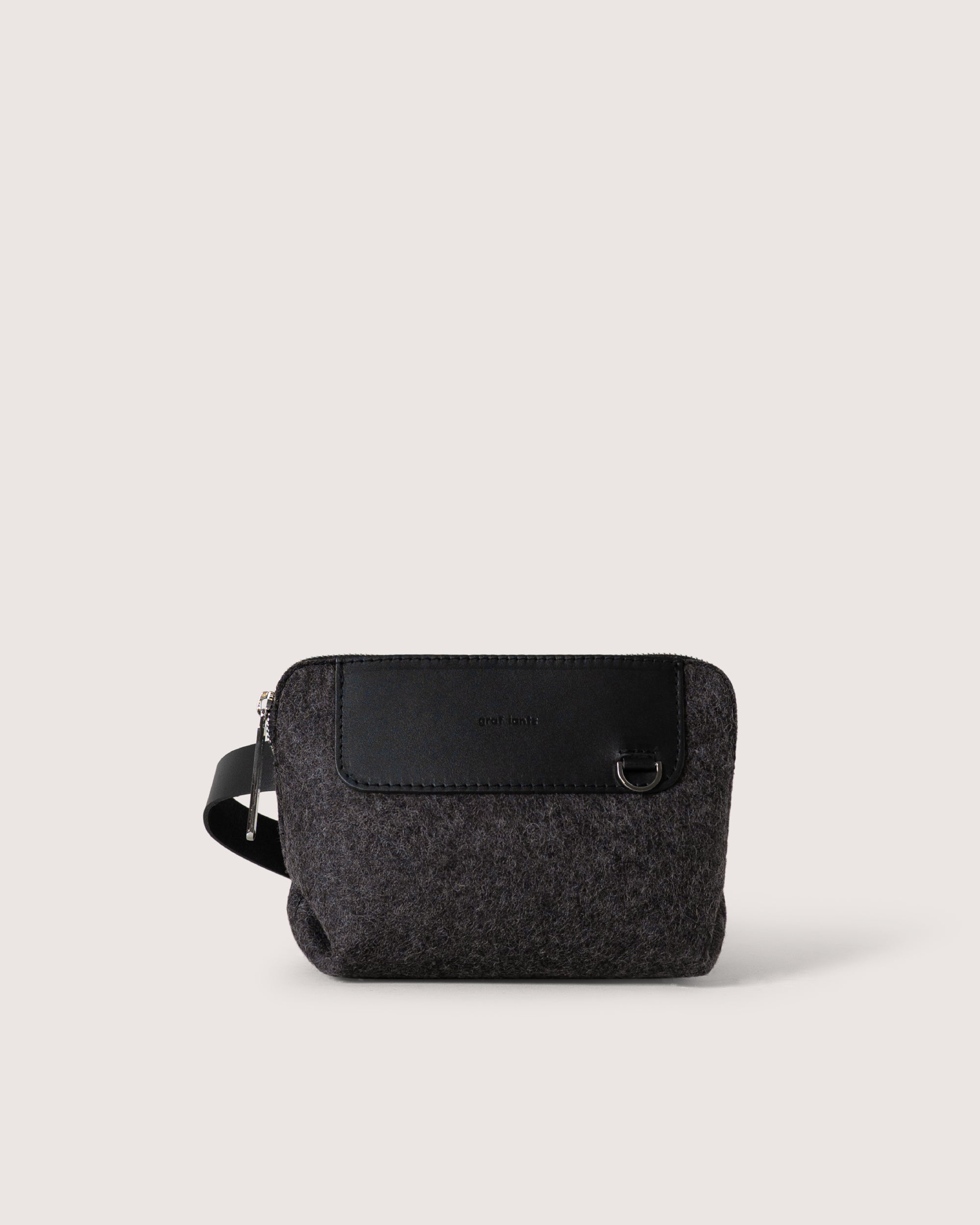 Merino Wool and Leather Bedford Belt Bag in Dark Gray and Black
