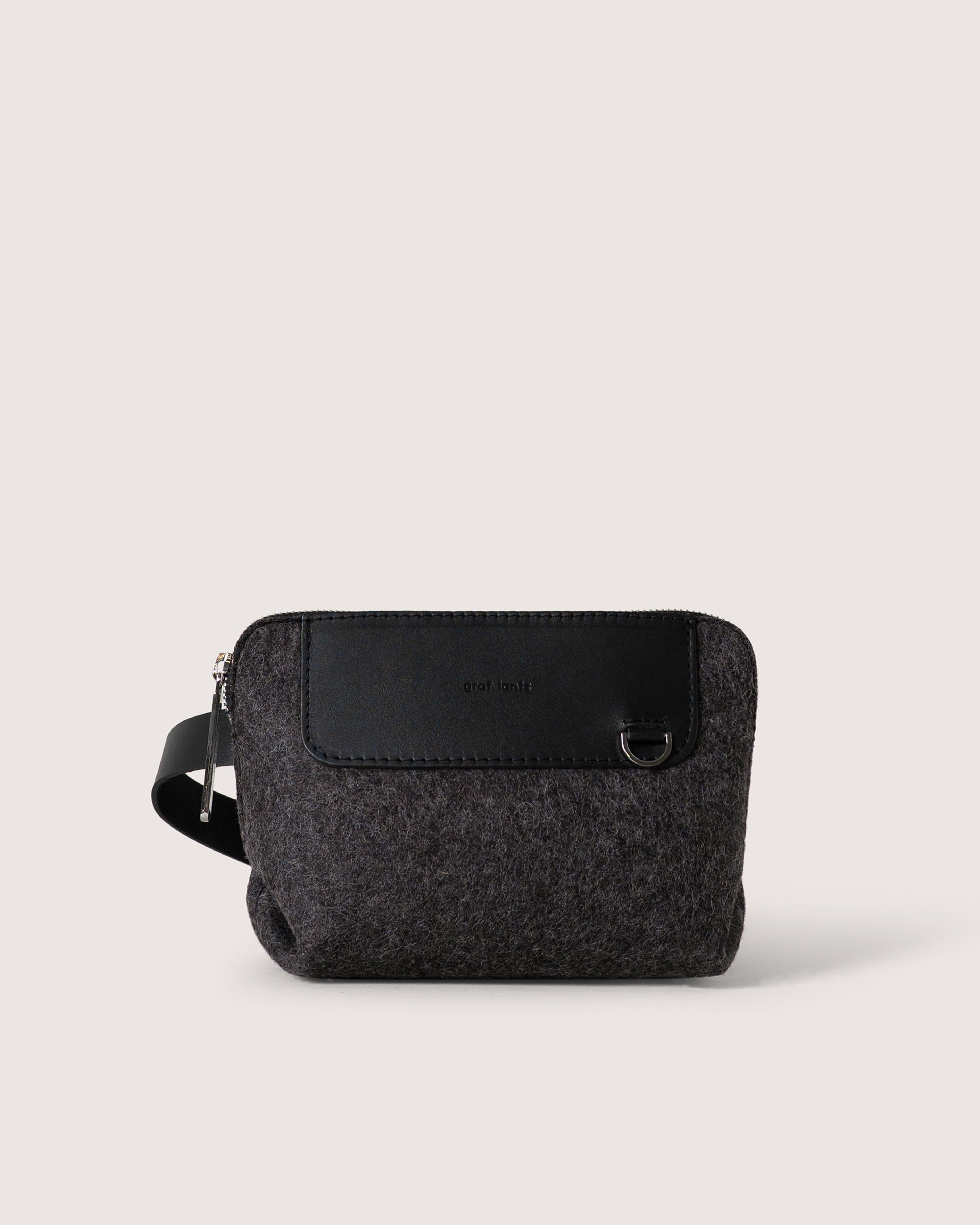 Merino Wool and Leather Bedford Belt Bag in Dark Gray and Black