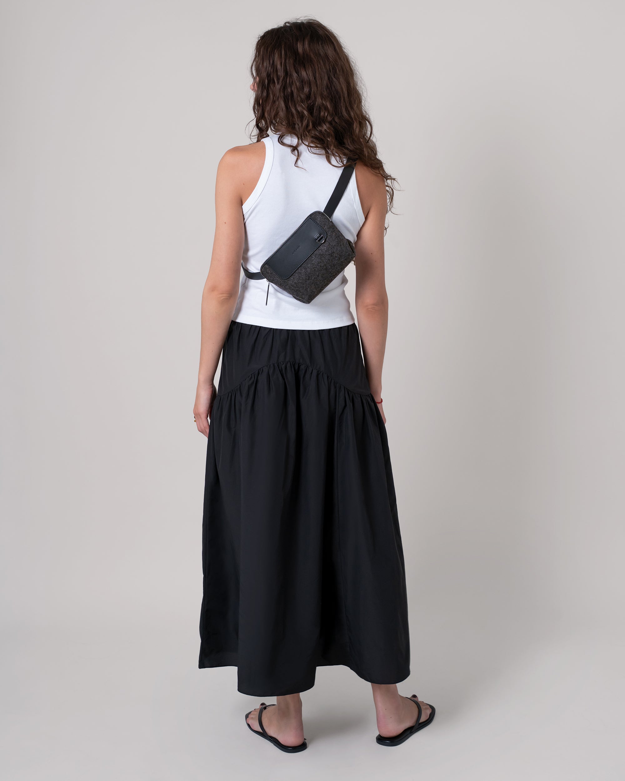 Merino Wool and Leather Bedford Belt Bag in Dark Gray and Black