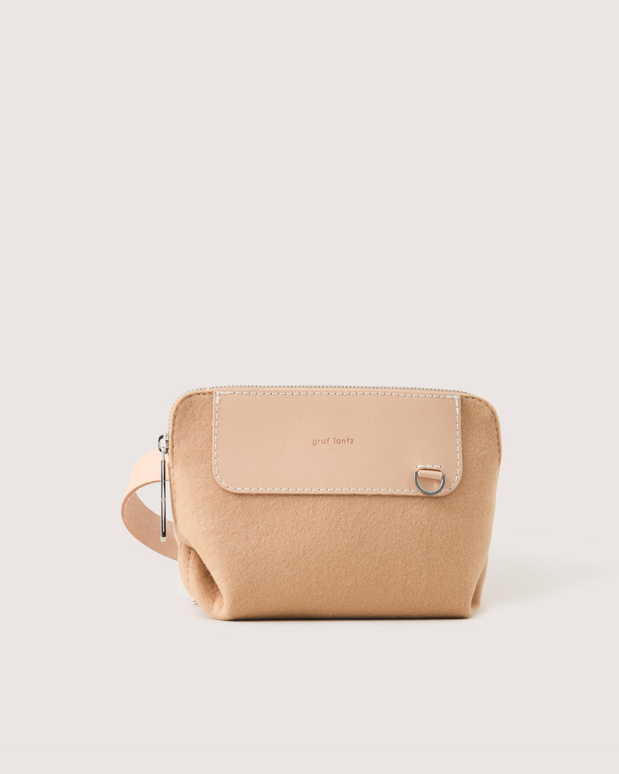 Merino Wool and Leather Bedford Belt Bag in Granite and Natural