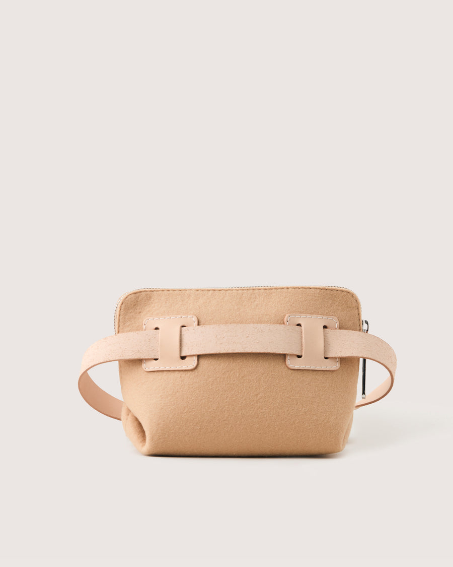 Merino Wool and Leather Bedford Belt Bag in Dark Gray and Black