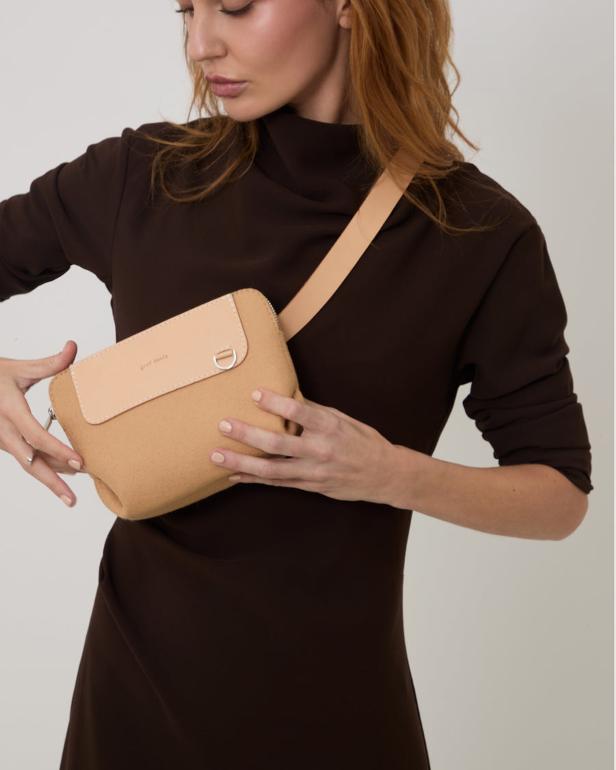 Merino Wool and Leather Bedford Belt Bag in Dark Gray and Black