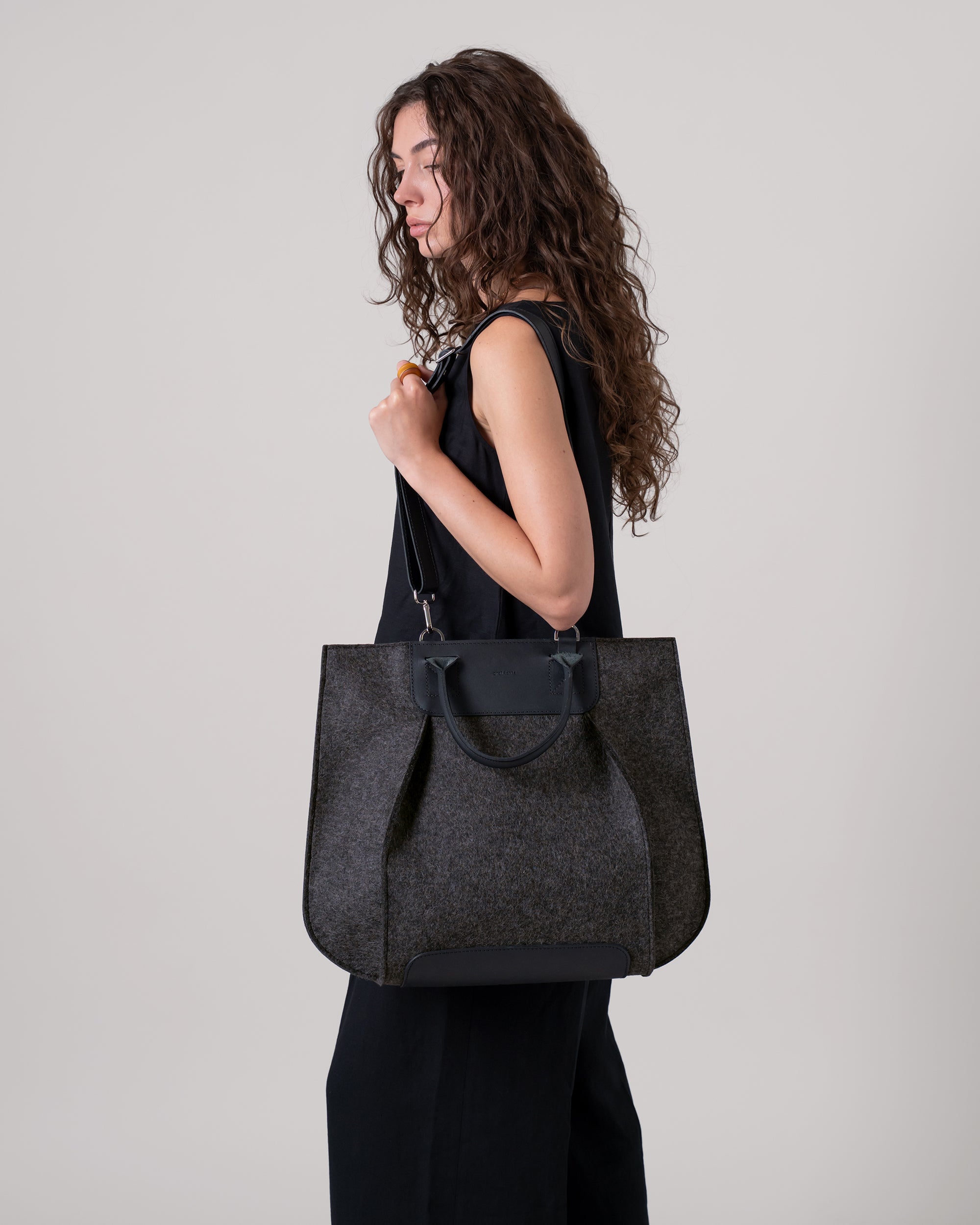 Frankie Merino Wool Crossbody and Top Handle Tote Bag in Dark Grey